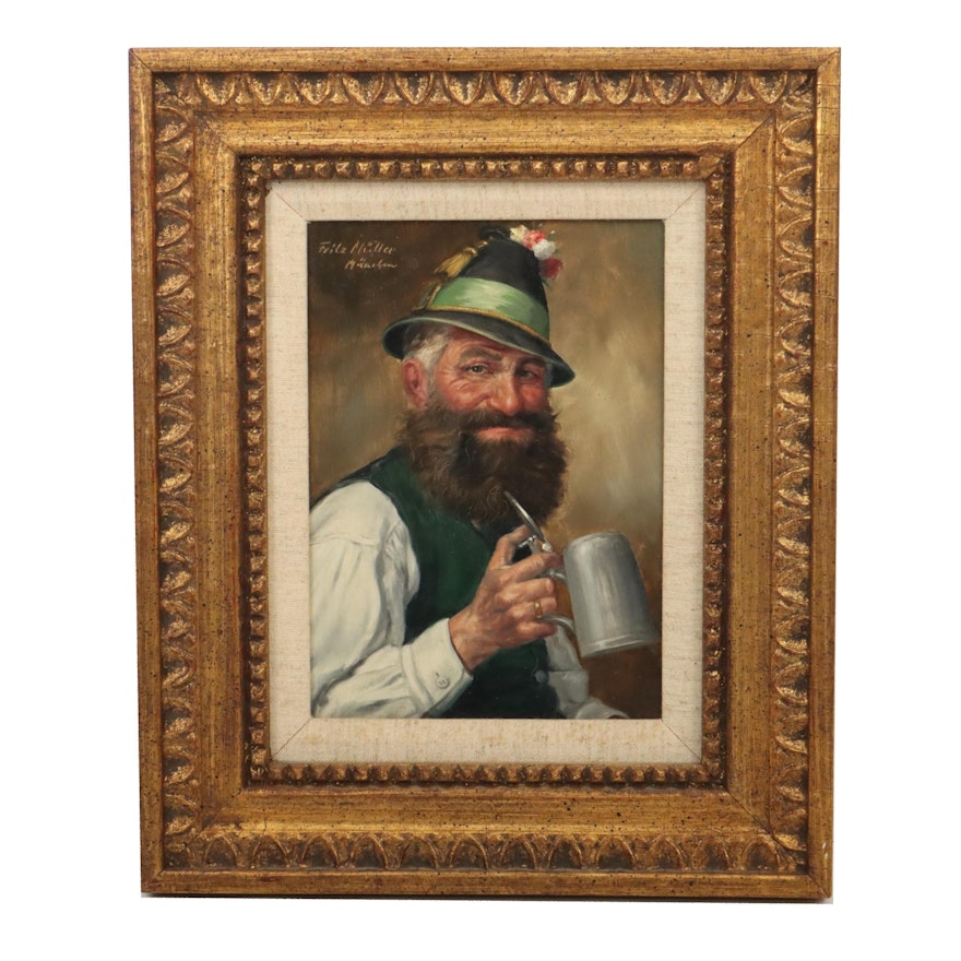 Fritz Müller Bavarian Portrait Oil Painting