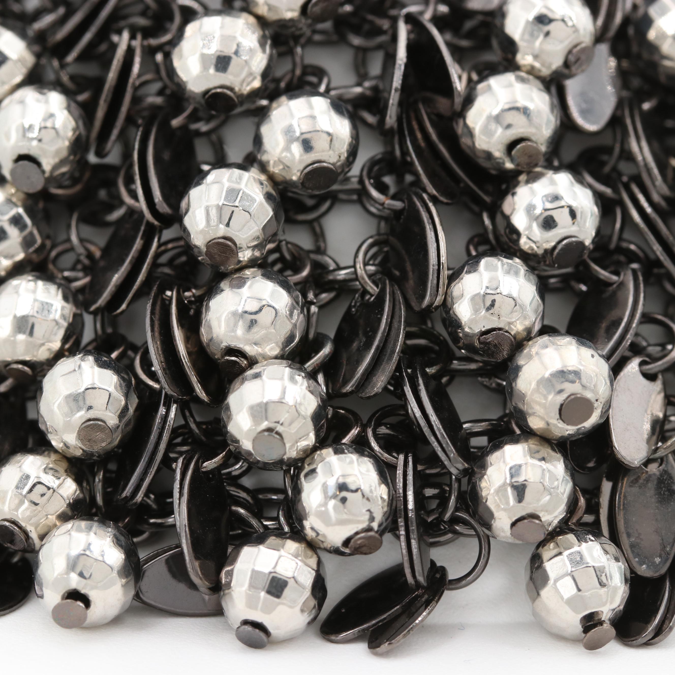 Silver Tone Mesh Beaded Bracelet