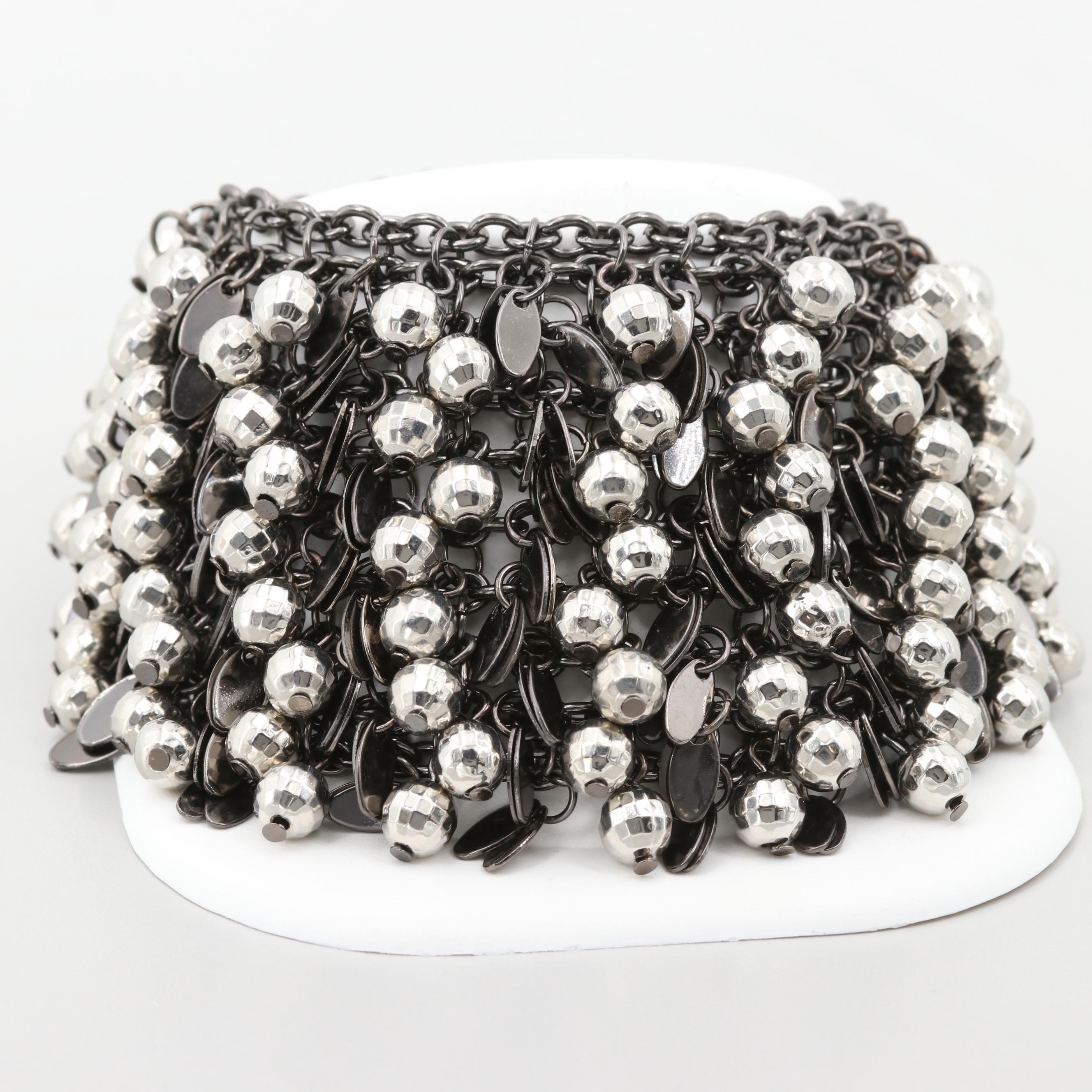 Silver Tone Mesh Beaded Bracelet