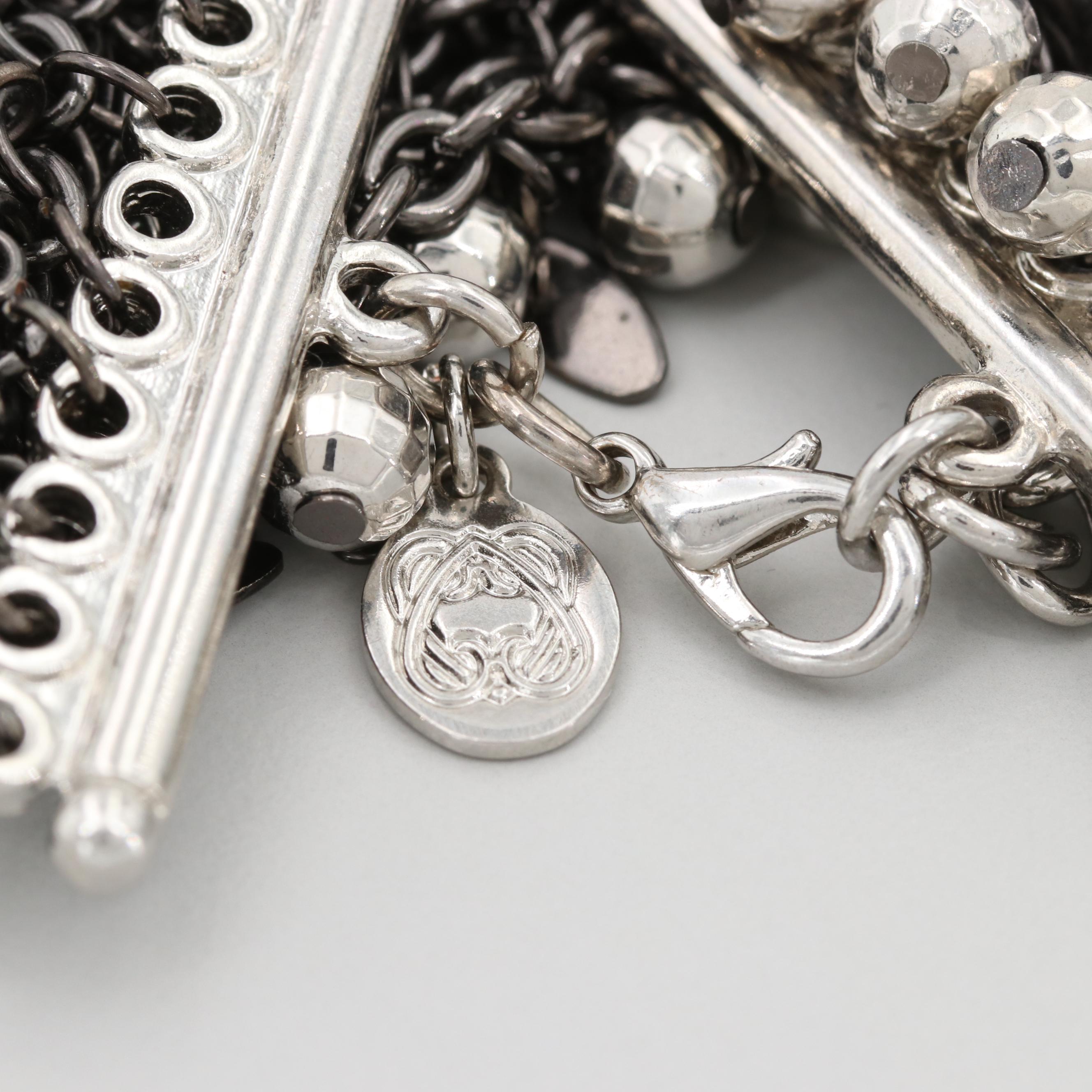 Silver Tone Mesh Beaded Bracelet