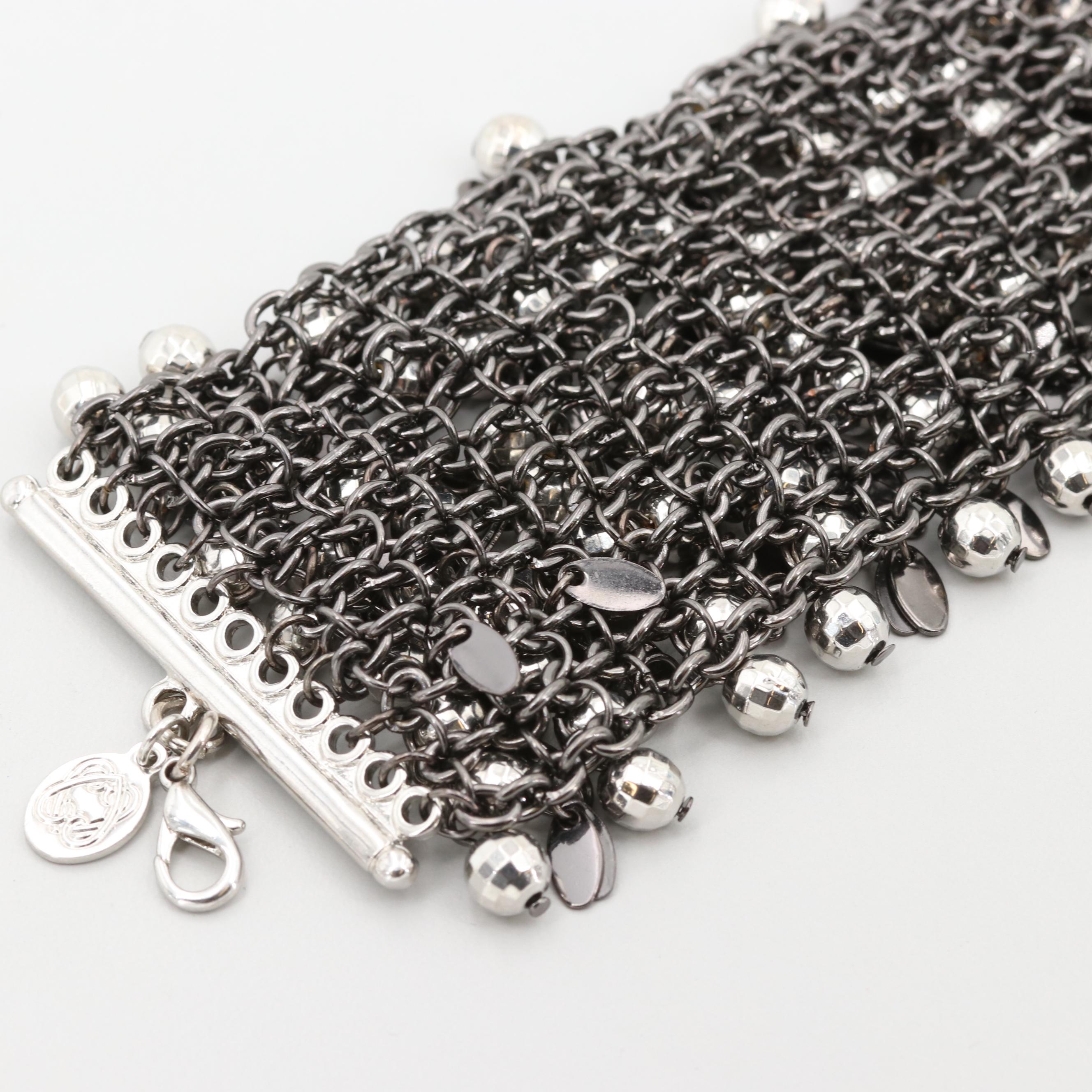 Silver Tone Mesh Beaded Bracelet