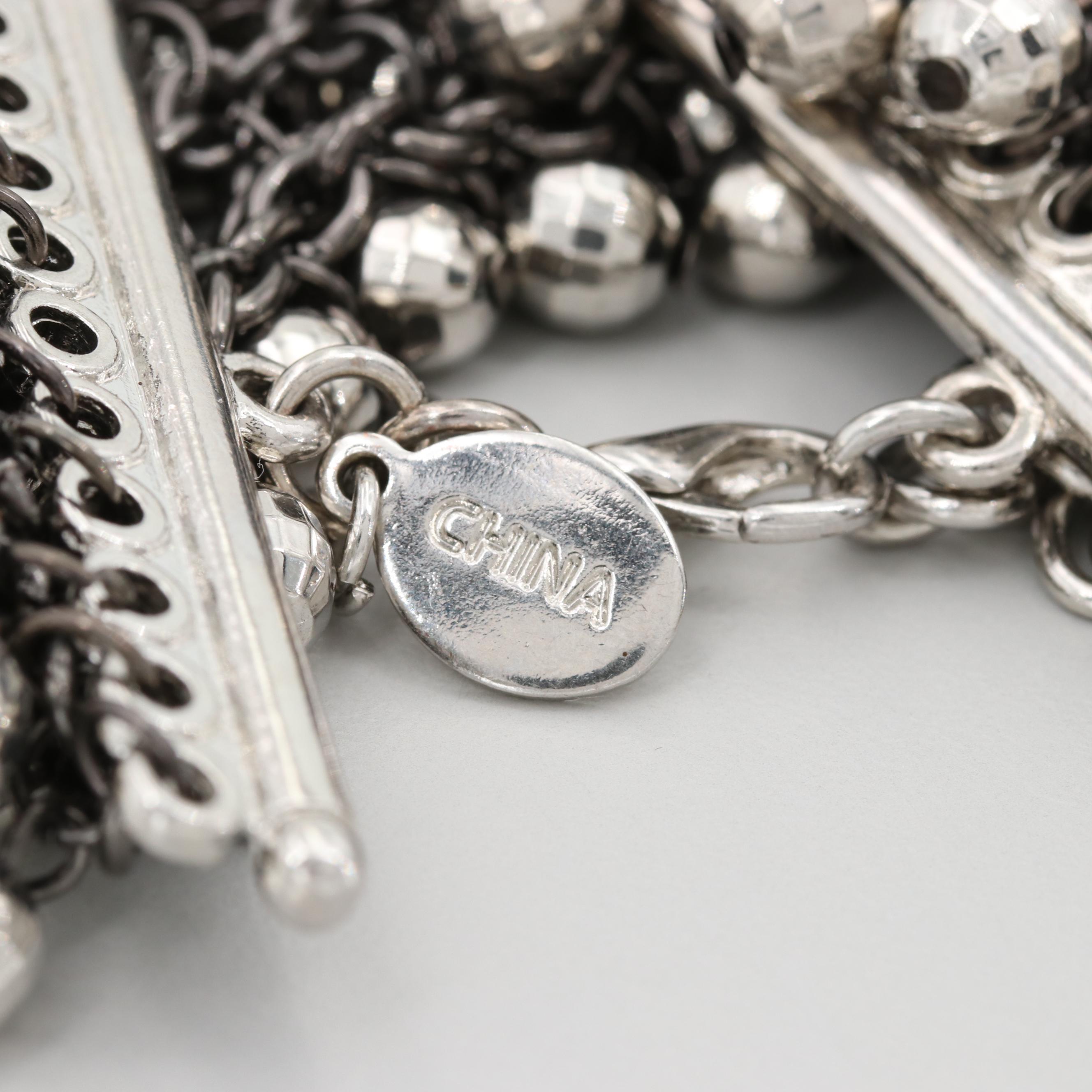 Silver Tone Mesh Beaded Bracelet