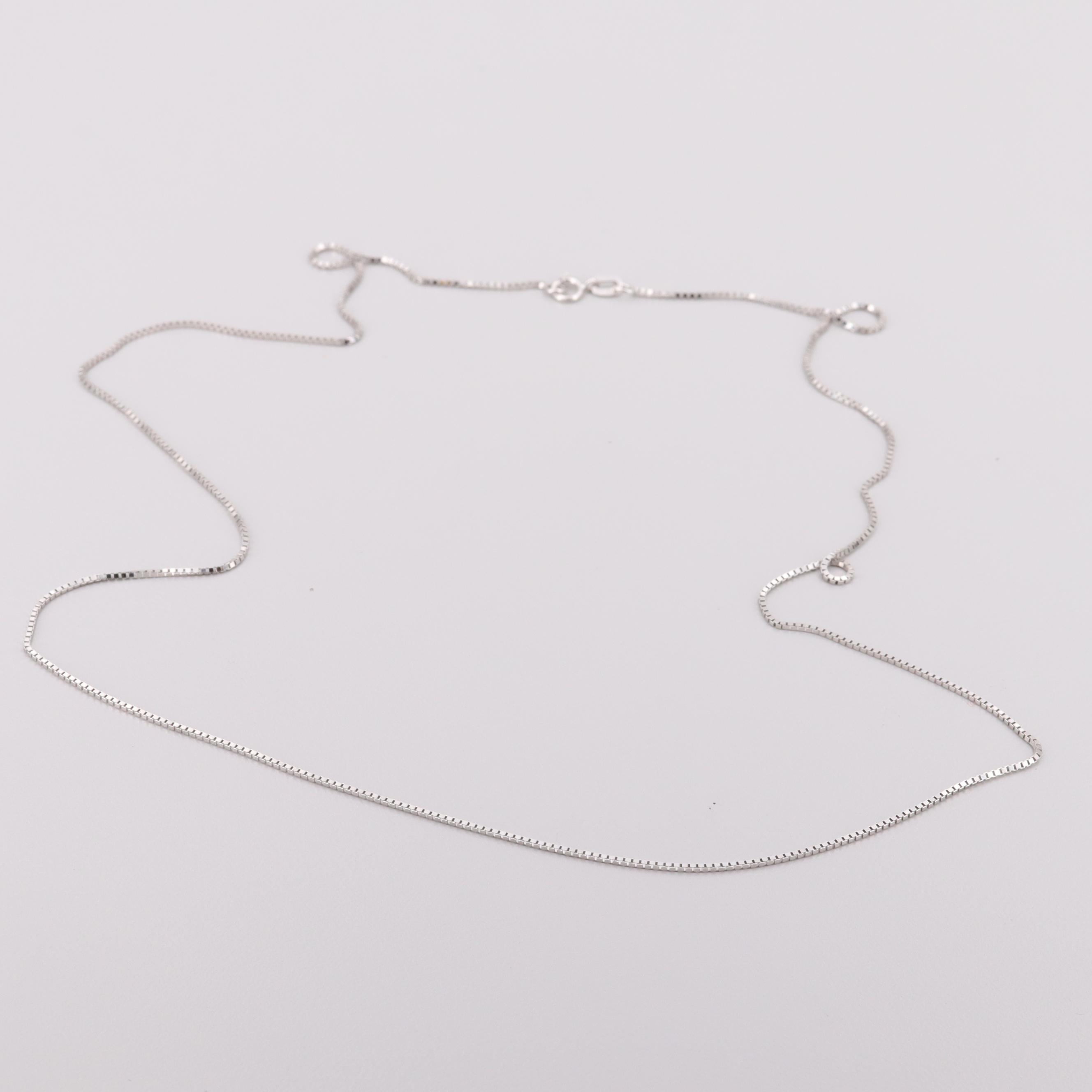 14K White Gold Box Chain Necklace