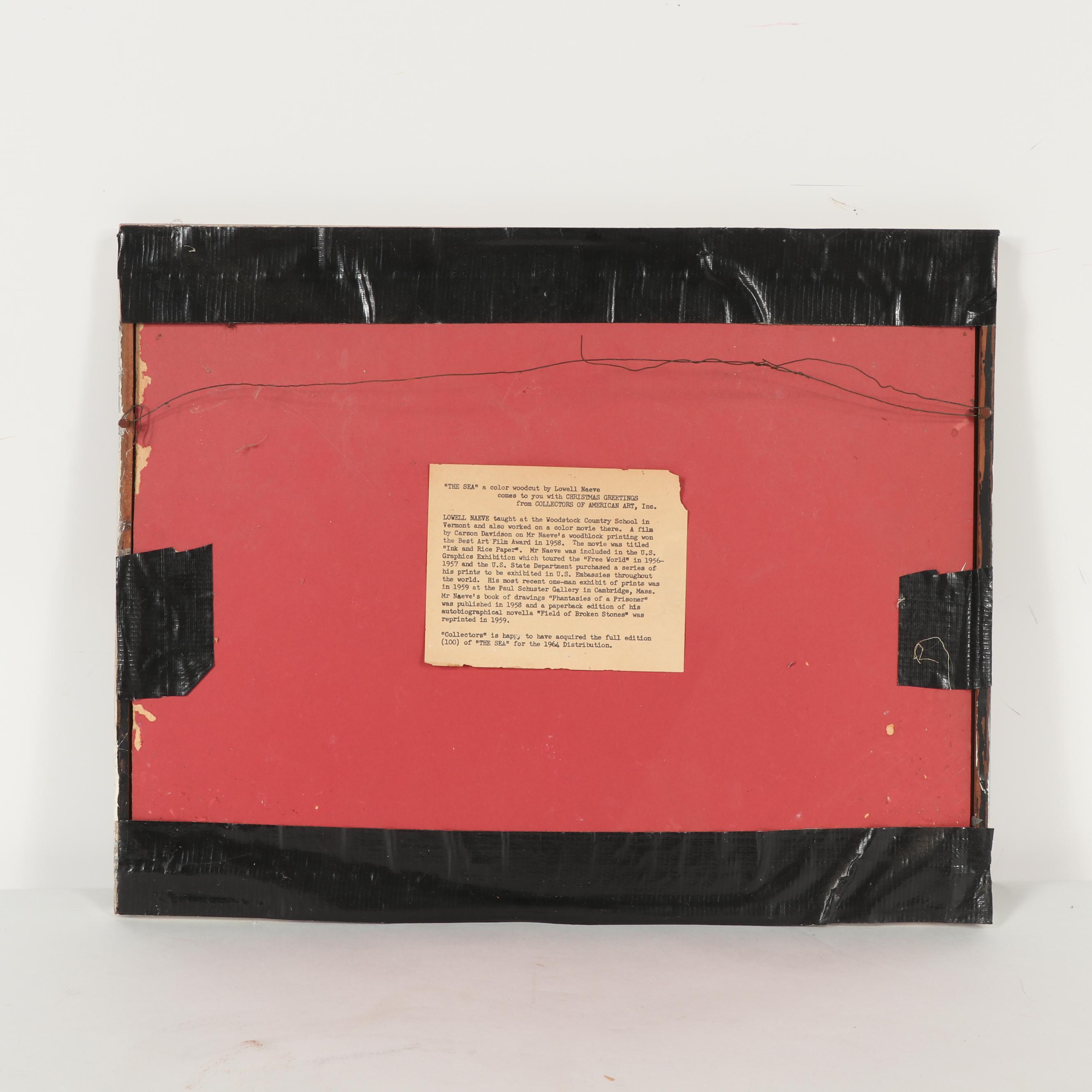 Lowell Naeve 1964 Woodcut "The Sea"