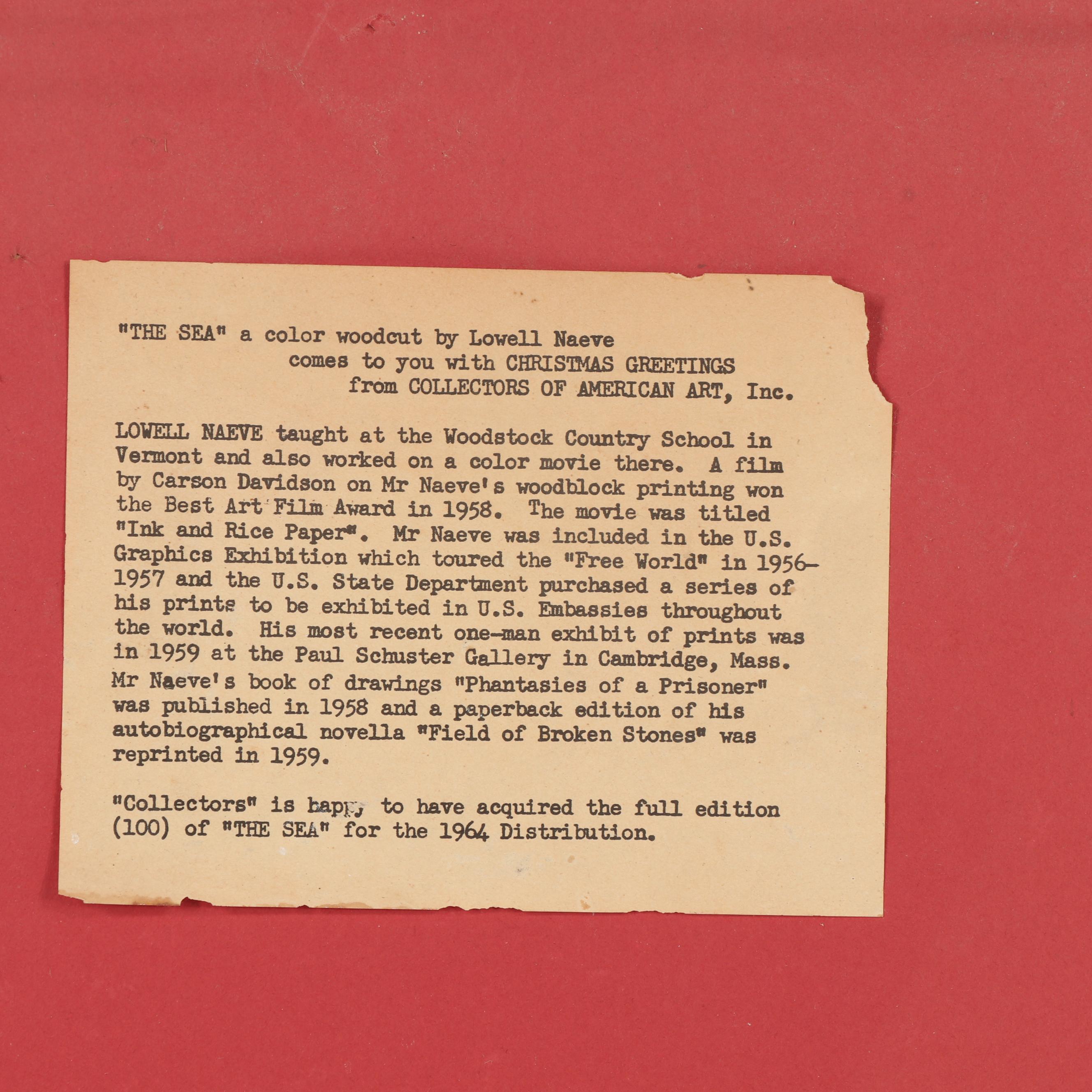 Lowell Naeve 1964 Woodcut "The Sea"