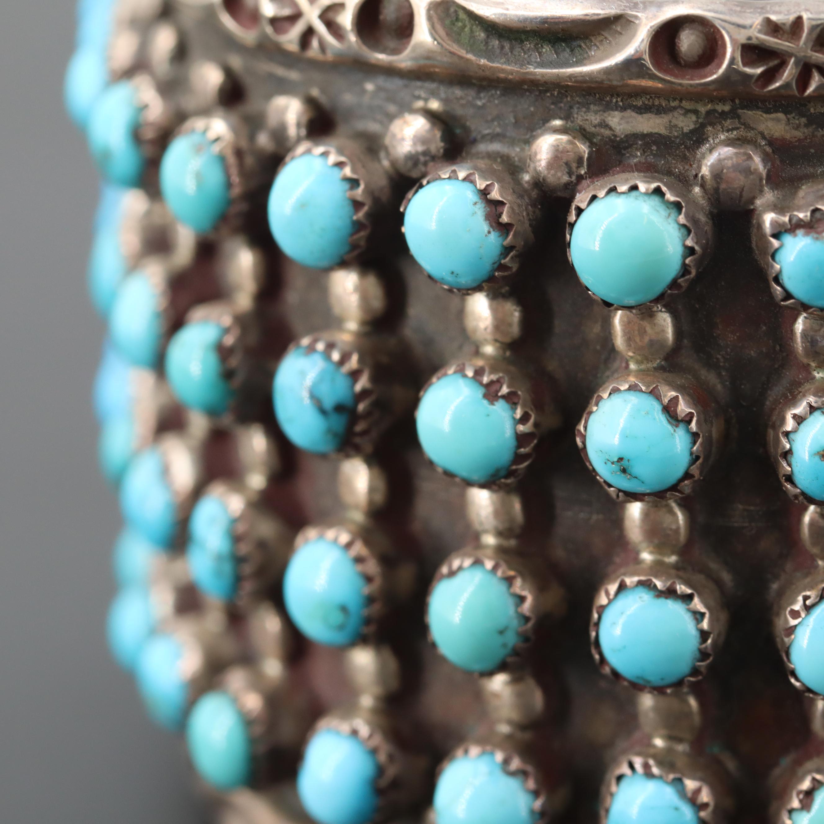 Jason and Pearl Ukestine Zuni Sterling Silver Turquoise Cuff Bracelet