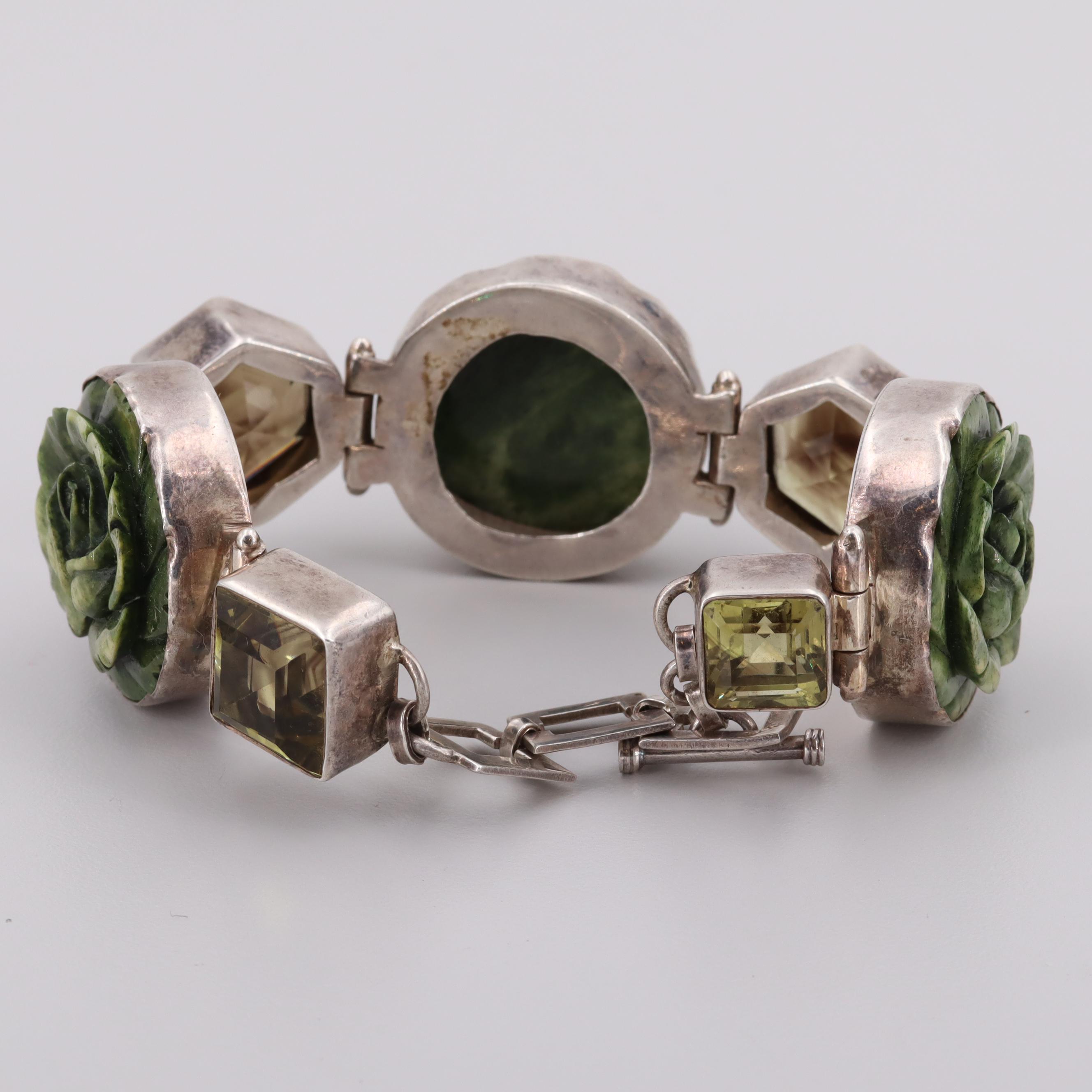 Sterling Silver Bone and Prasiolite Bracelet