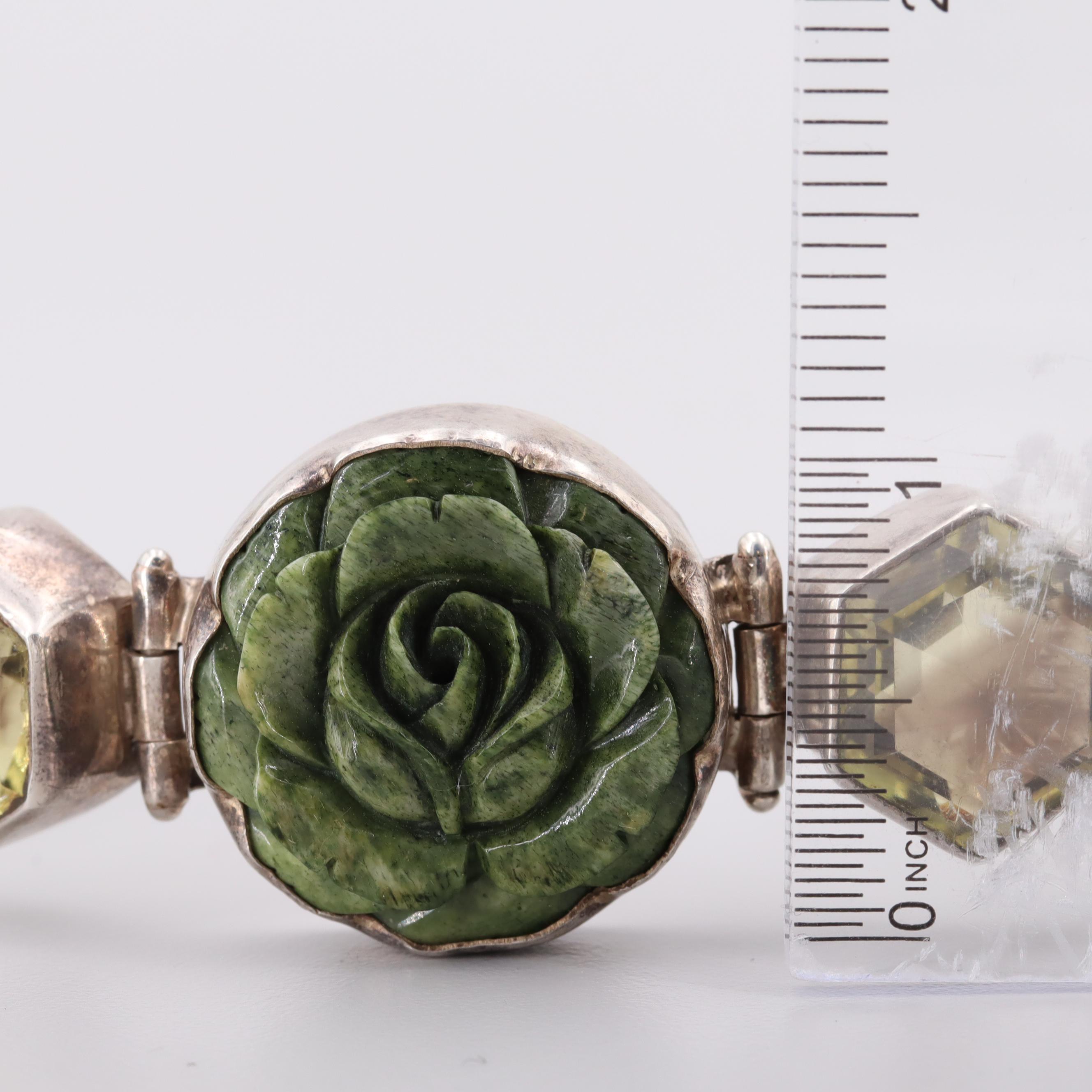 Sterling Silver Bone and Prasiolite Bracelet