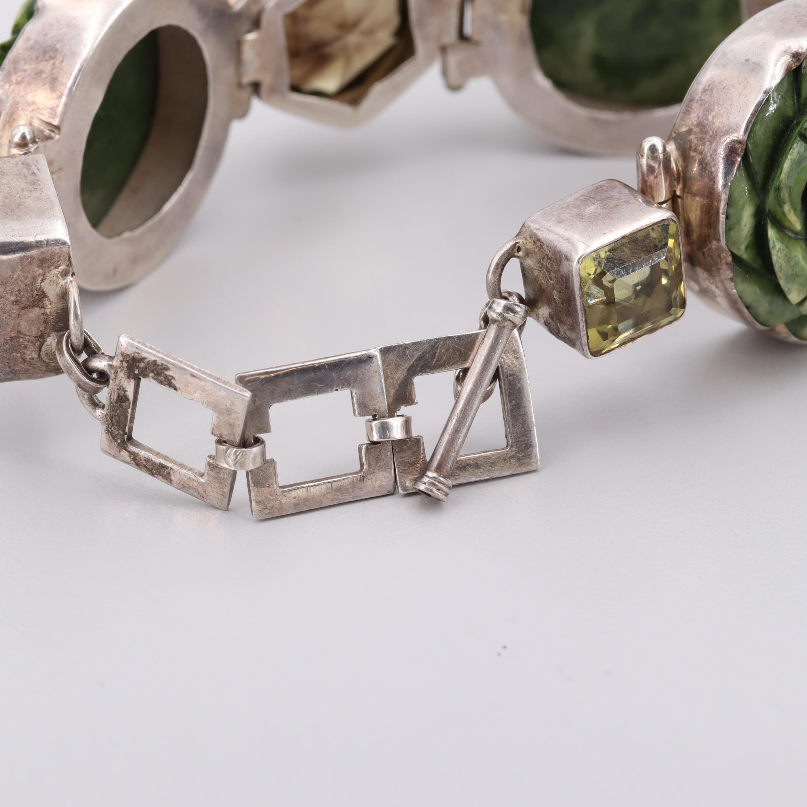 Sterling Silver Bone and Prasiolite Bracelet