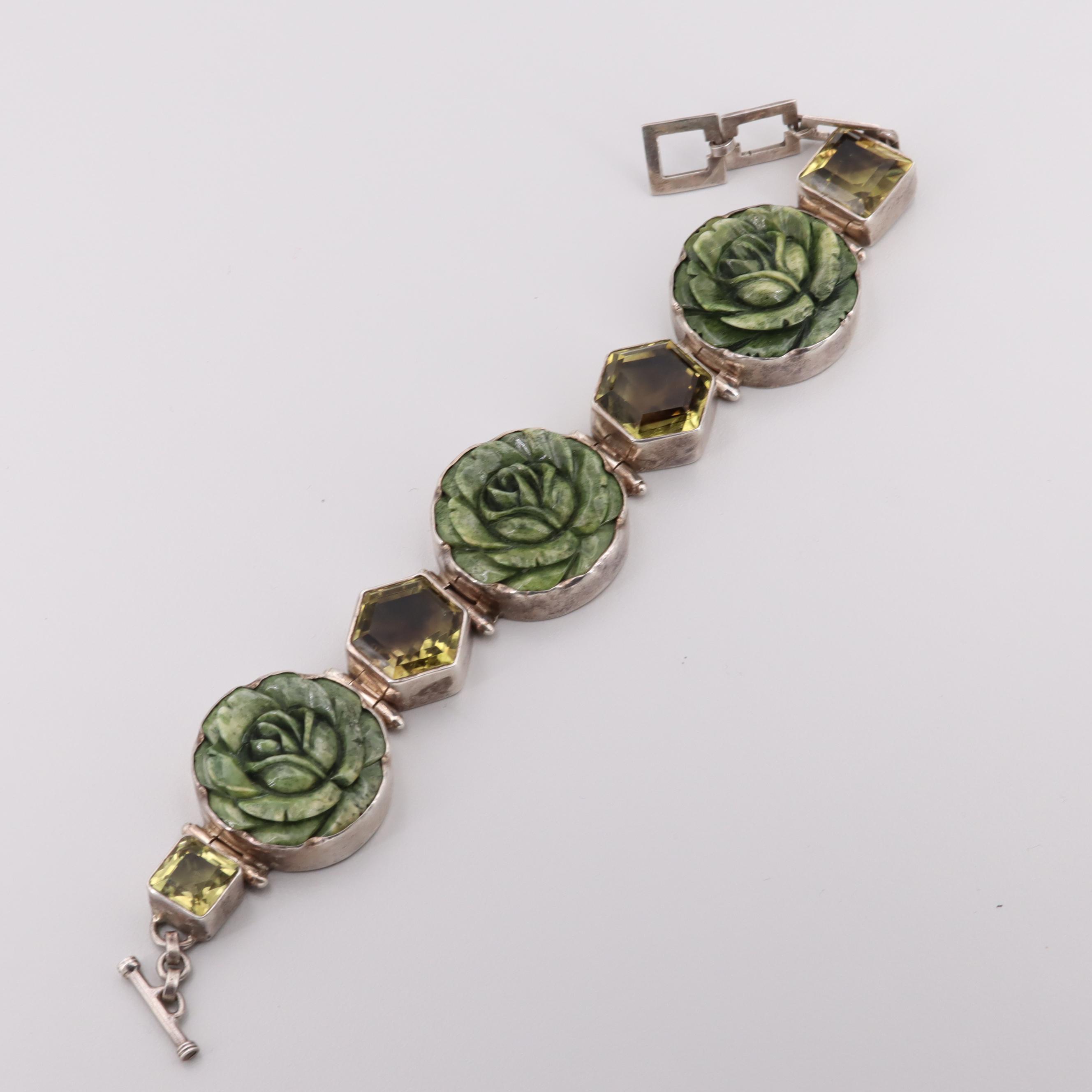Sterling Silver Bone and Prasiolite Bracelet