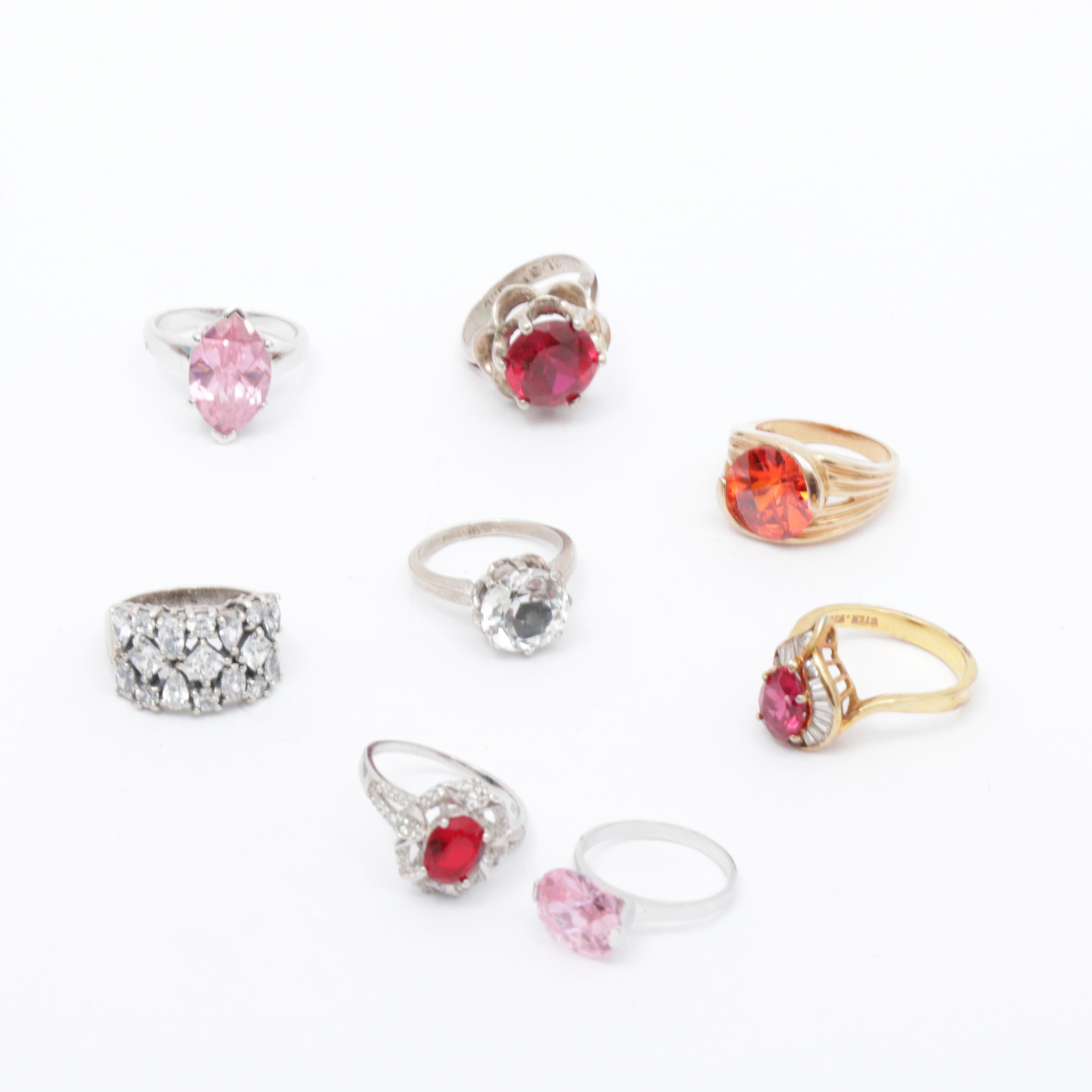 Sterling Silver Cubic Zirconia and Imitation Gemstone Rings