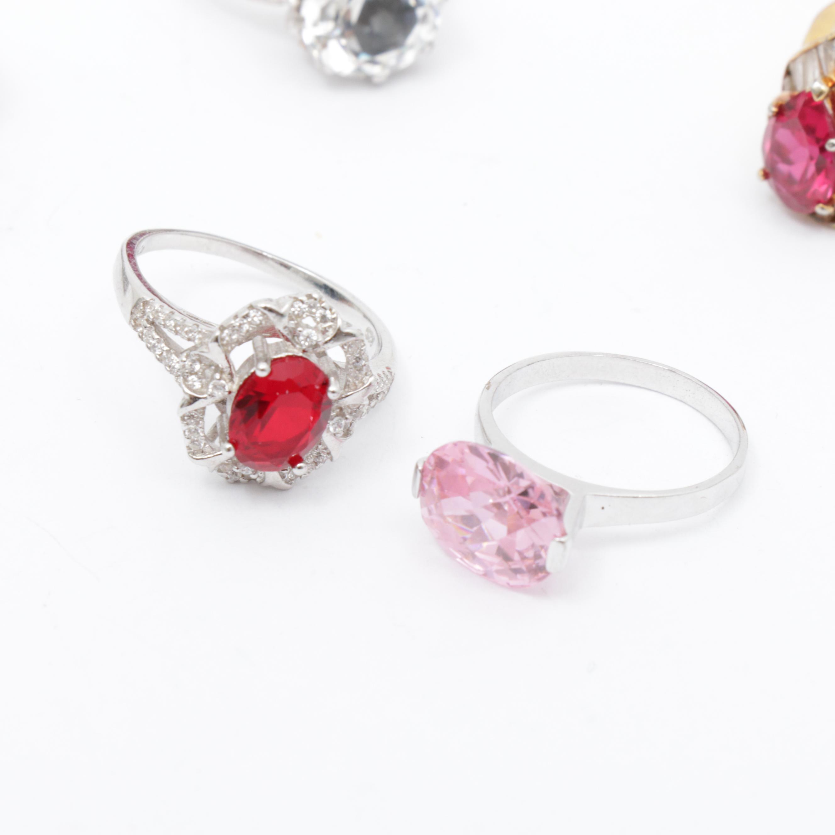Sterling Silver Cubic Zirconia and Imitation Gemstone Rings