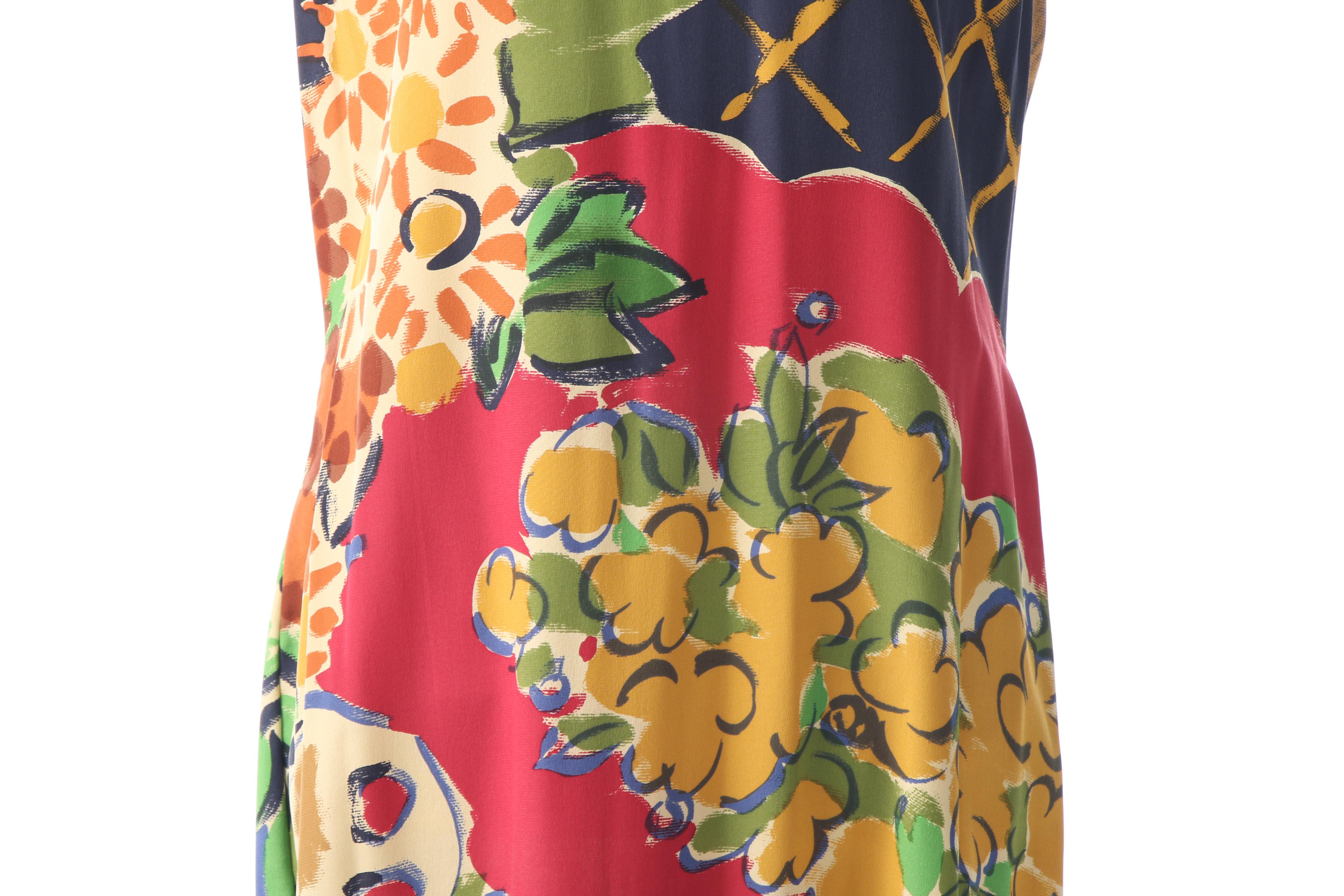 Bill Blass Mixed Print Silk Dress With Sheer Overlay, Vintage
