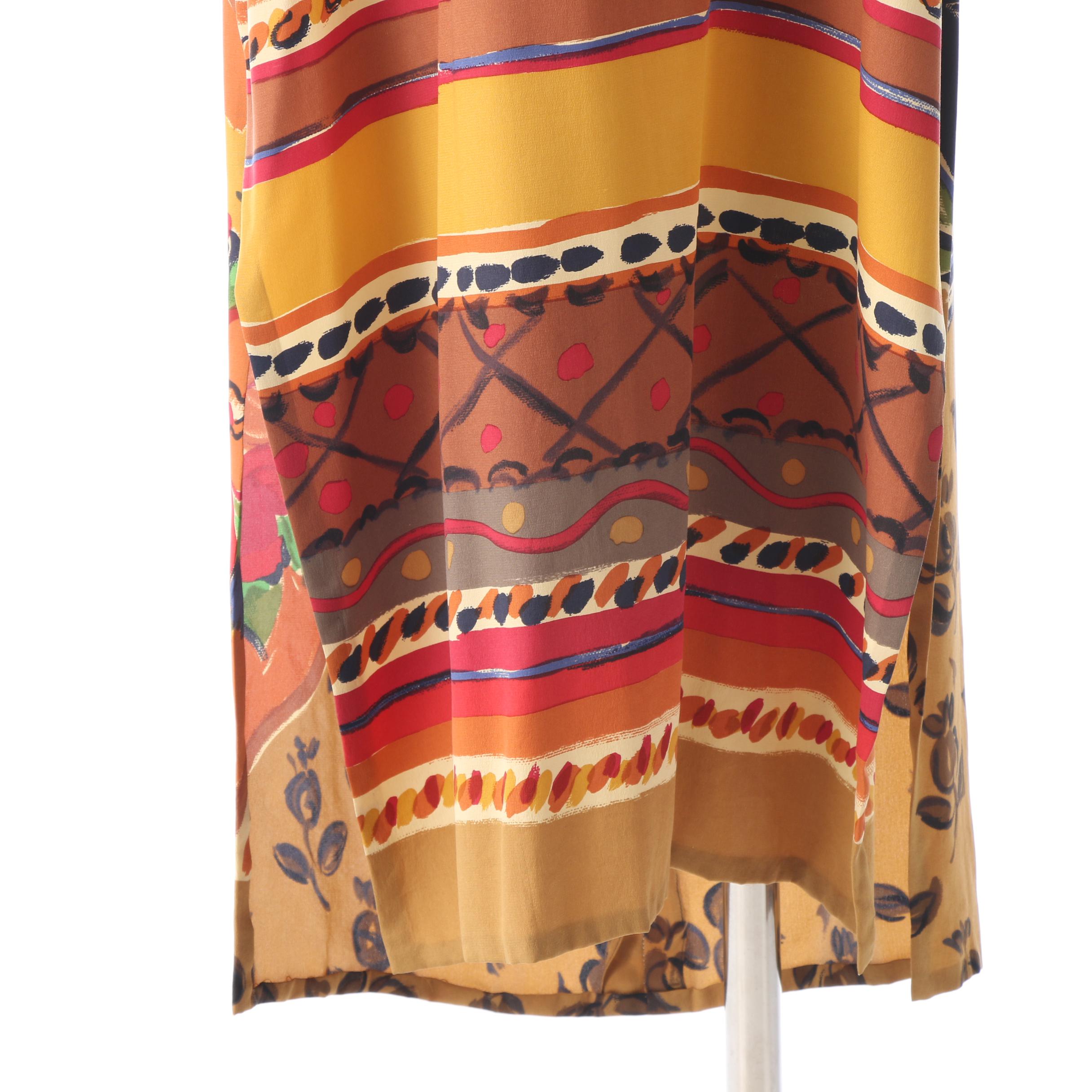 Bill Blass Mixed Print Silk Dress With Sheer Overlay, Vintage