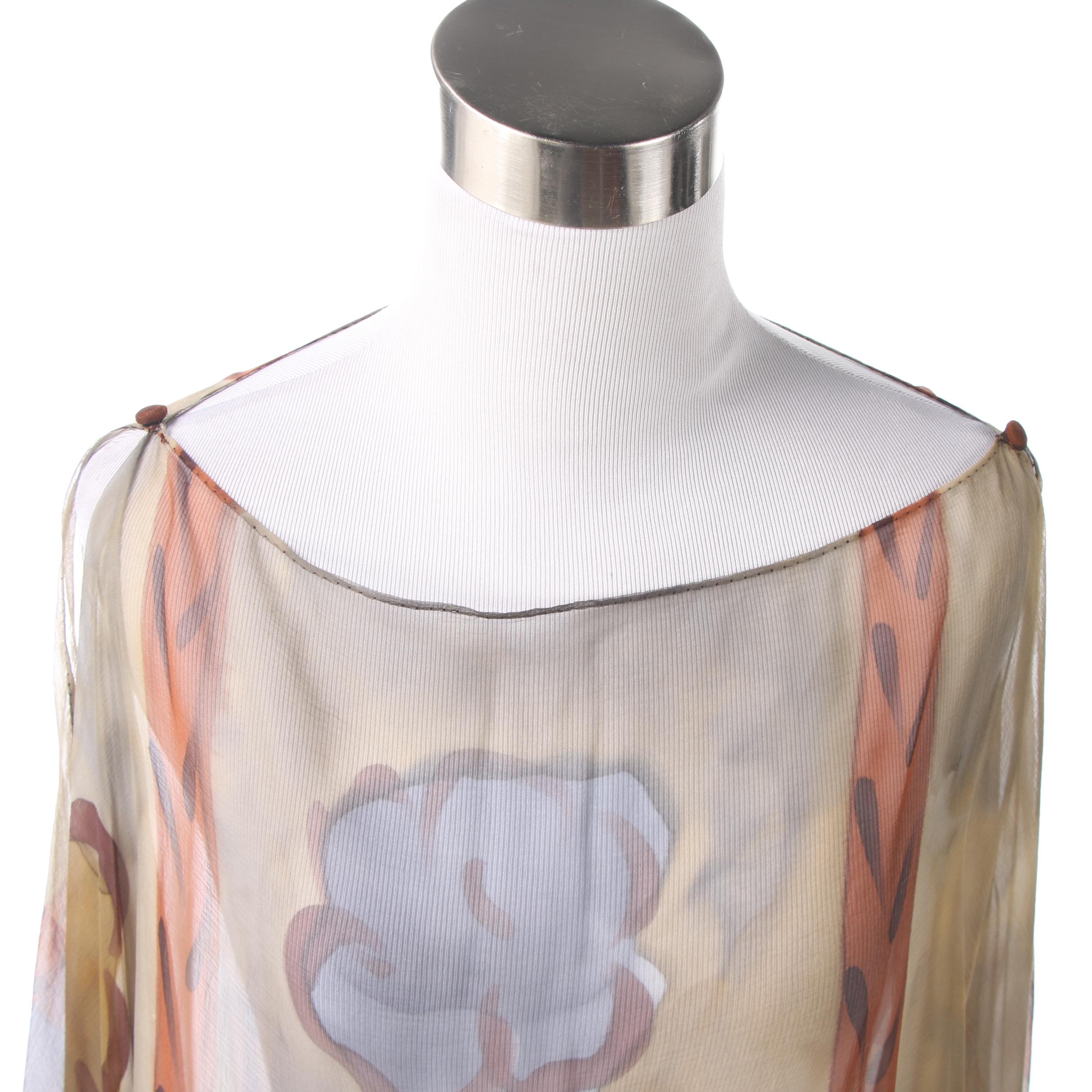 Bill Blass Mixed Print Silk Dress With Sheer Overlay, Vintage