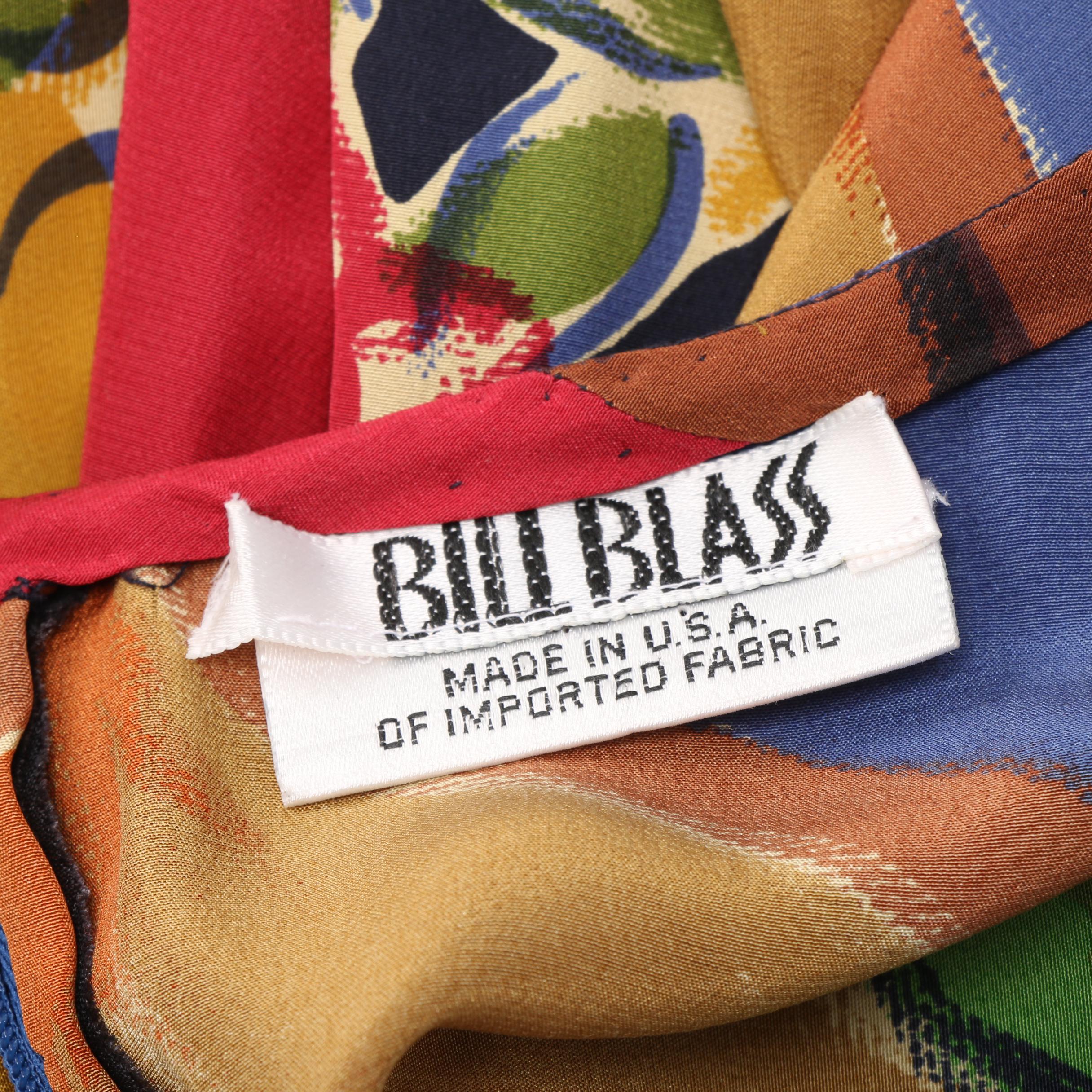 Bill Blass Mixed Print Silk Dress With Sheer Overlay, Vintage