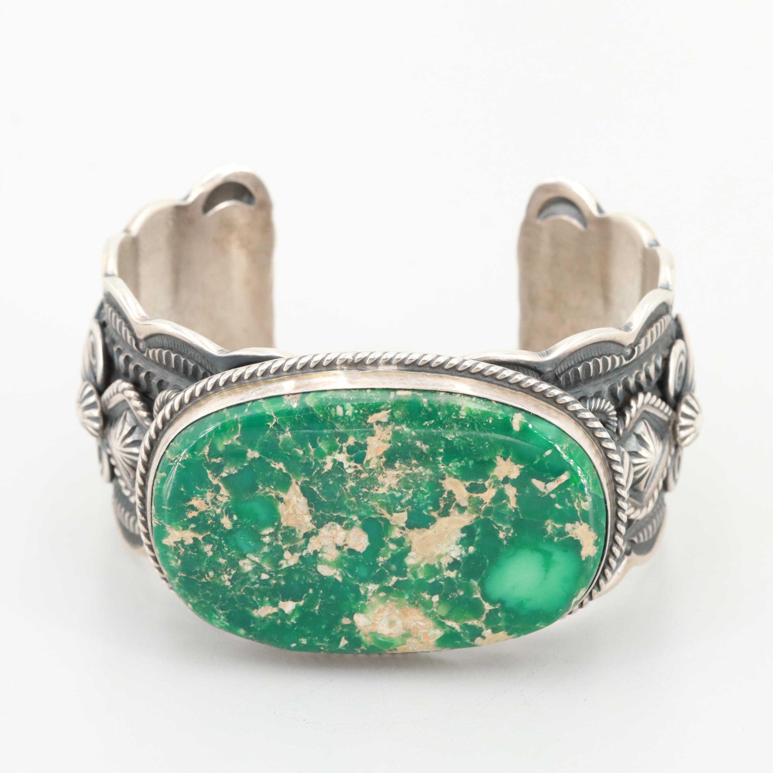 Darrell Cadman Navajo Sterling Silver Turquoise Cuff Bracelet