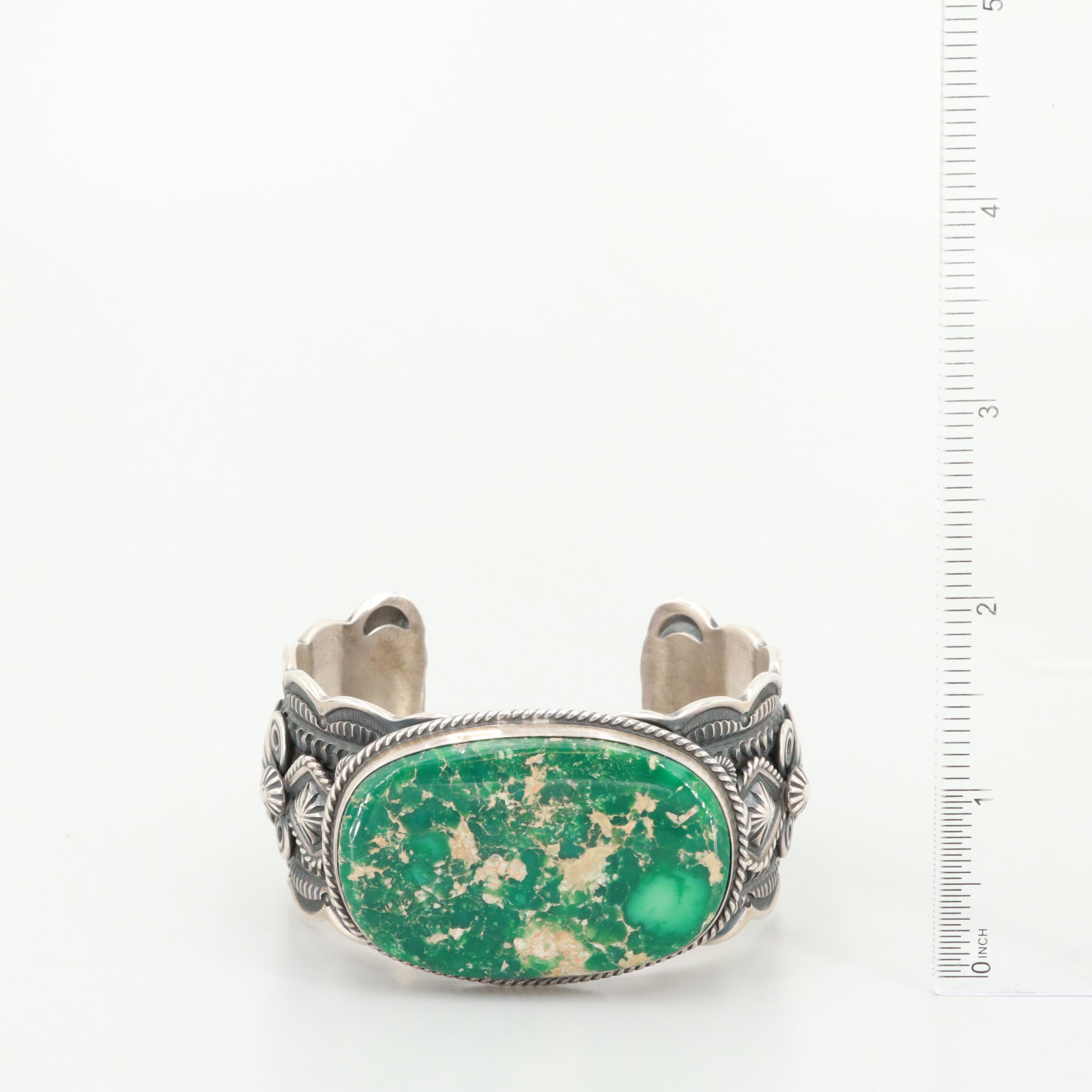 Darrell Cadman Navajo Sterling Silver Turquoise Cuff Bracelet