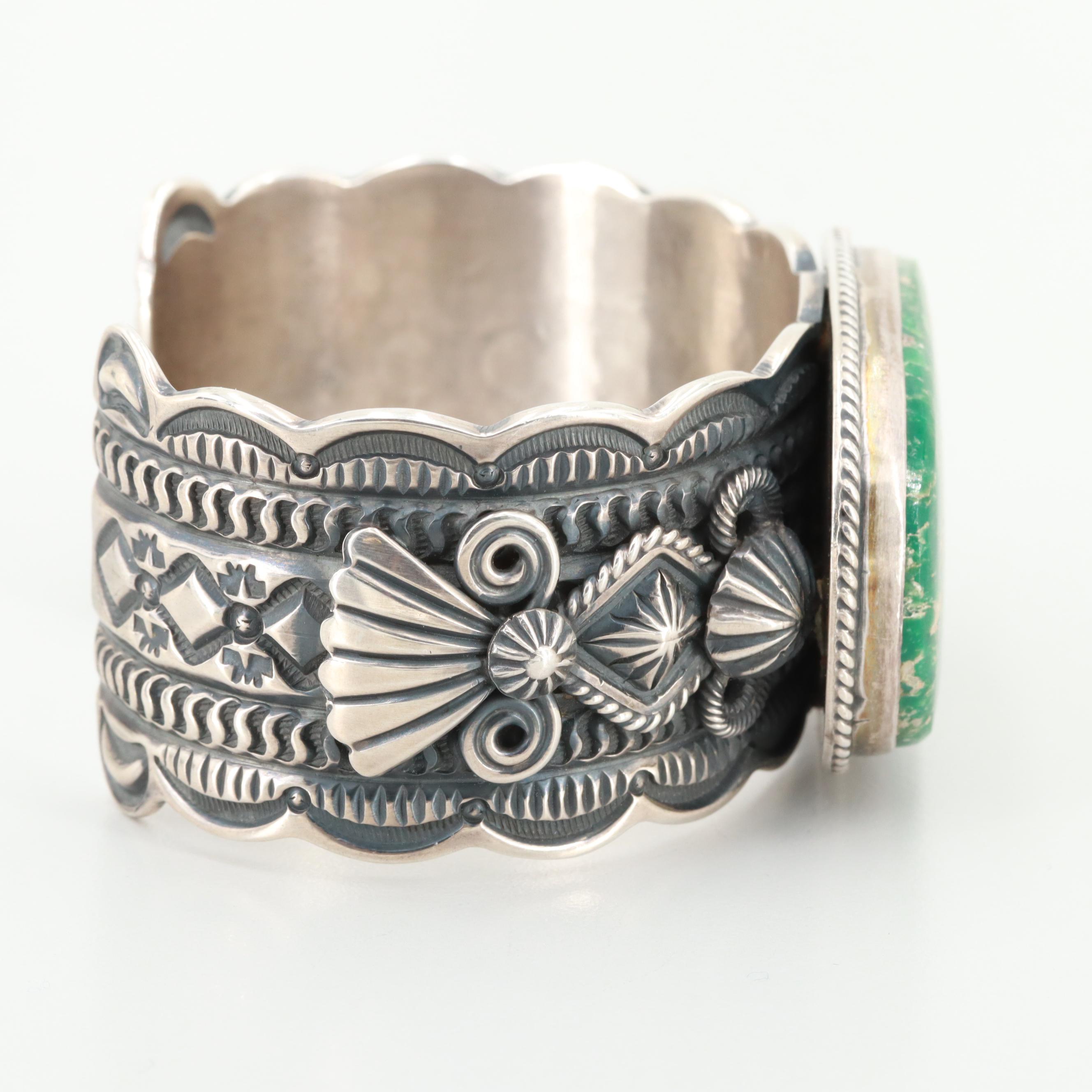 Darrell Cadman Navajo Sterling Silver Turquoise Cuff Bracelet