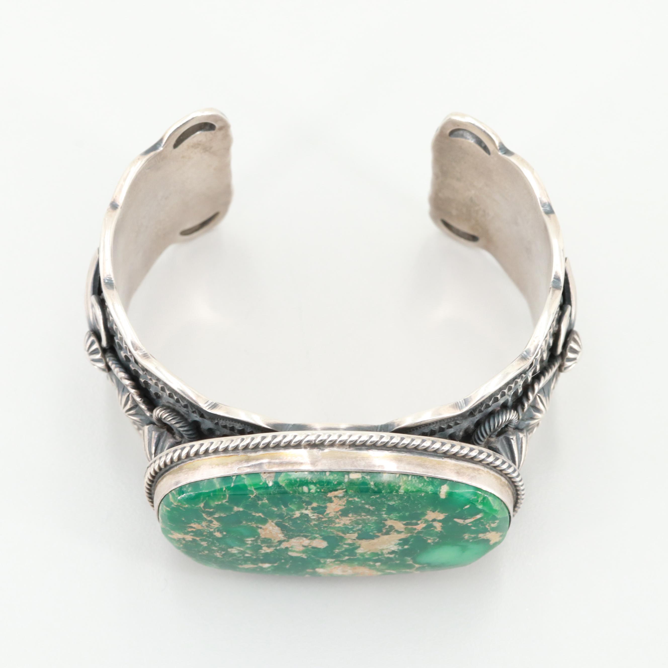 Darrell Cadman Navajo Sterling Silver Turquoise Cuff Bracelet
