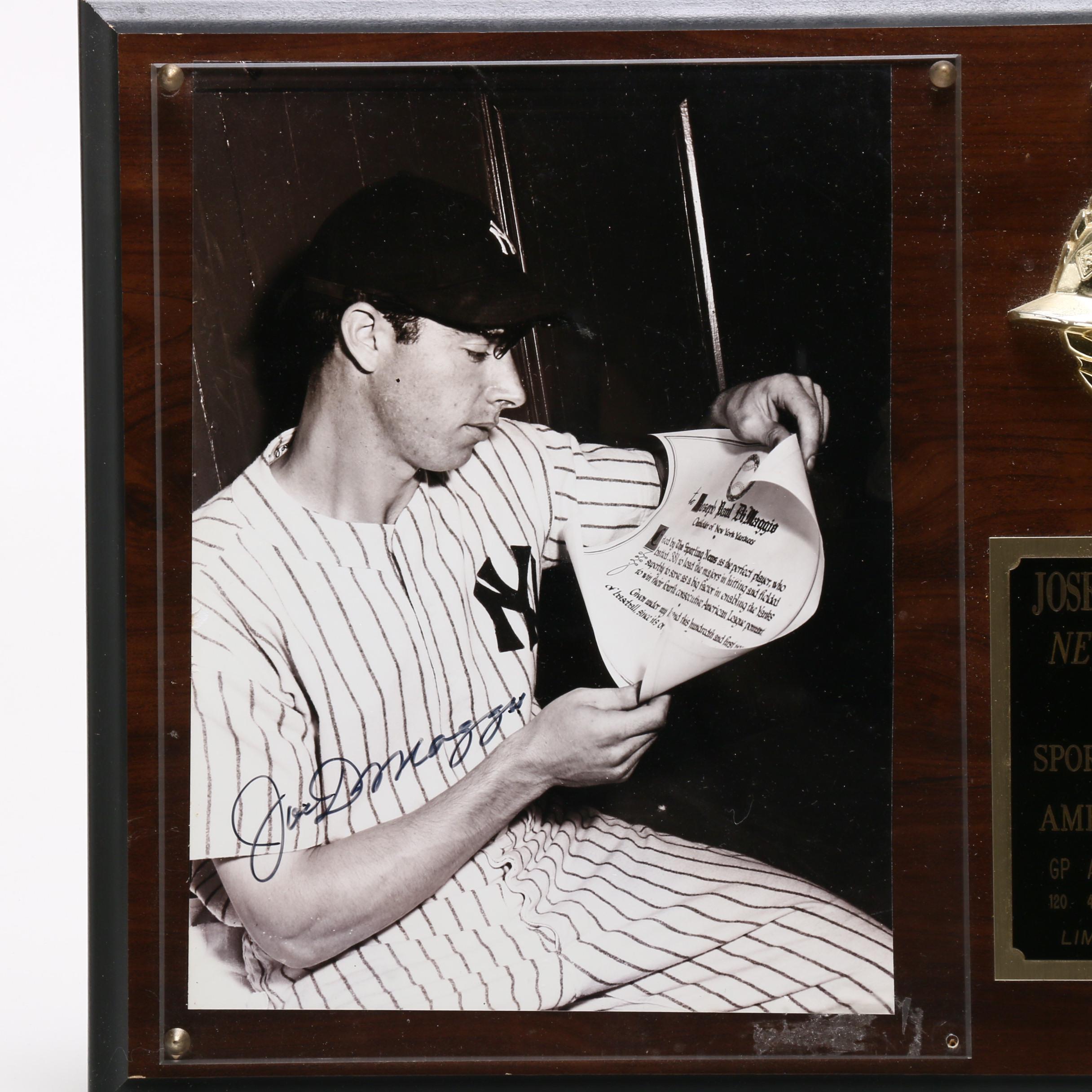 Joe DiMaggio New York Yankees Signed Baseball Photo Plaque Visual COA