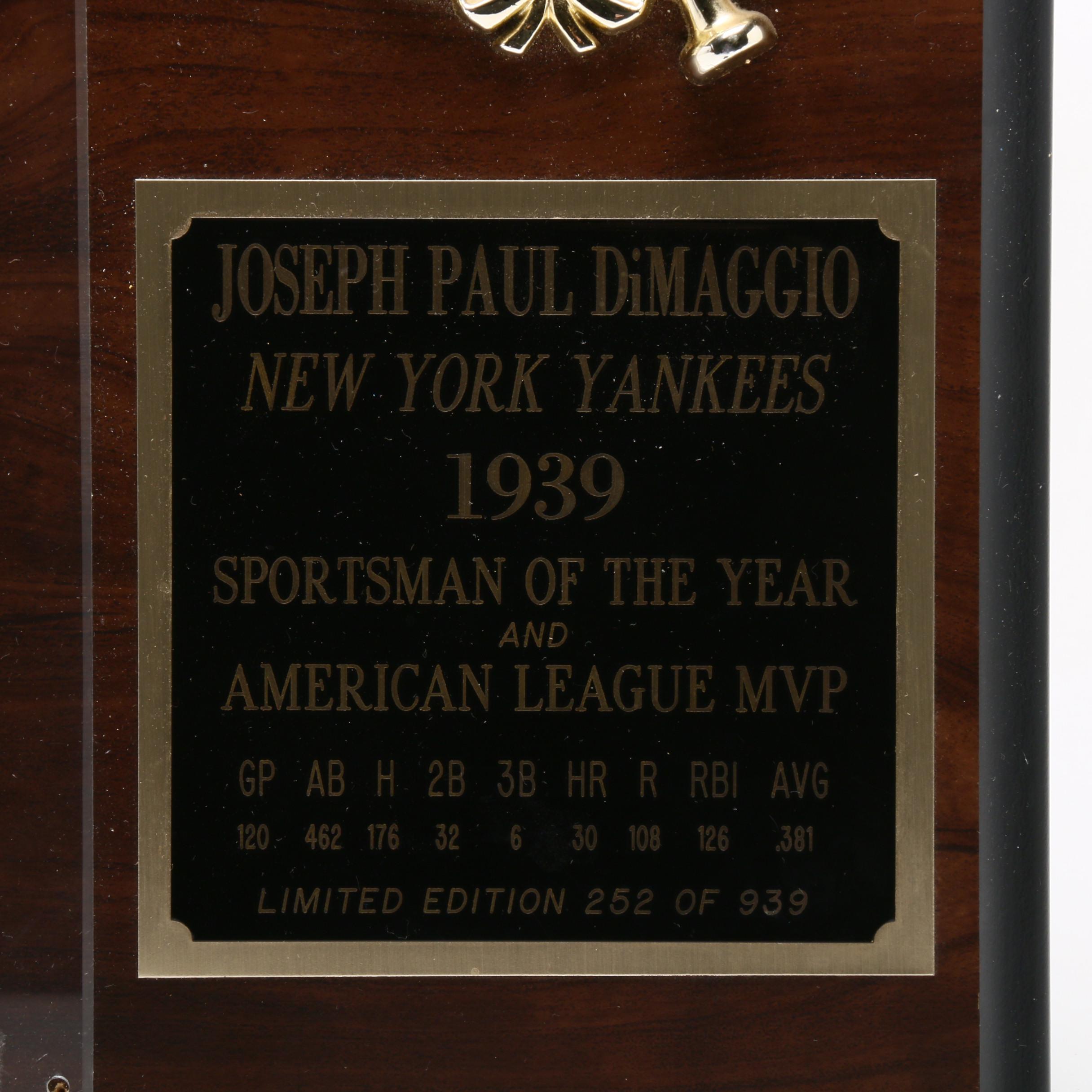 Joe DiMaggio New York Yankees Signed Baseball Photo Plaque Visual COA