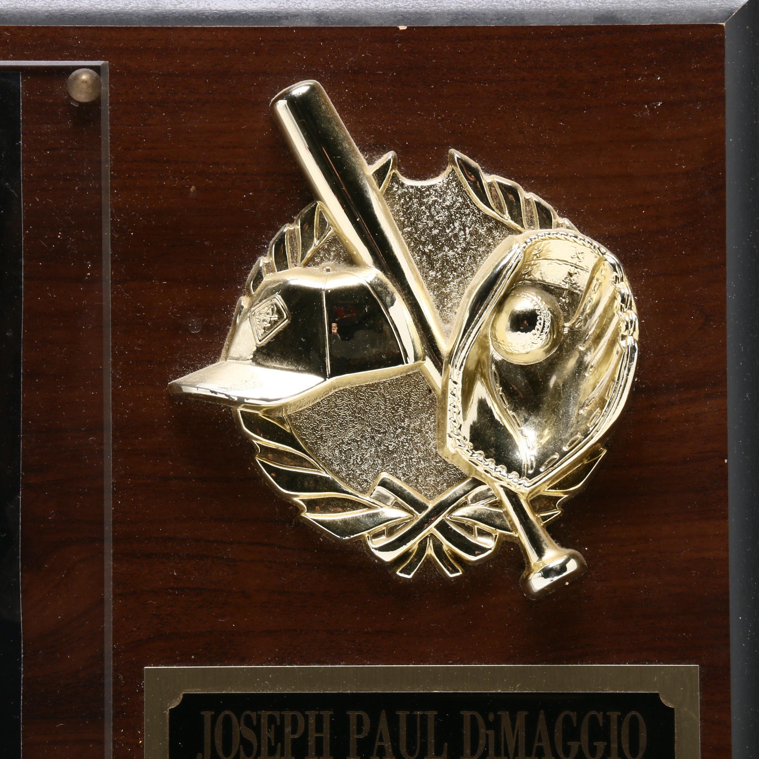 Joe DiMaggio New York Yankees Signed Baseball Photo Plaque Visual COA