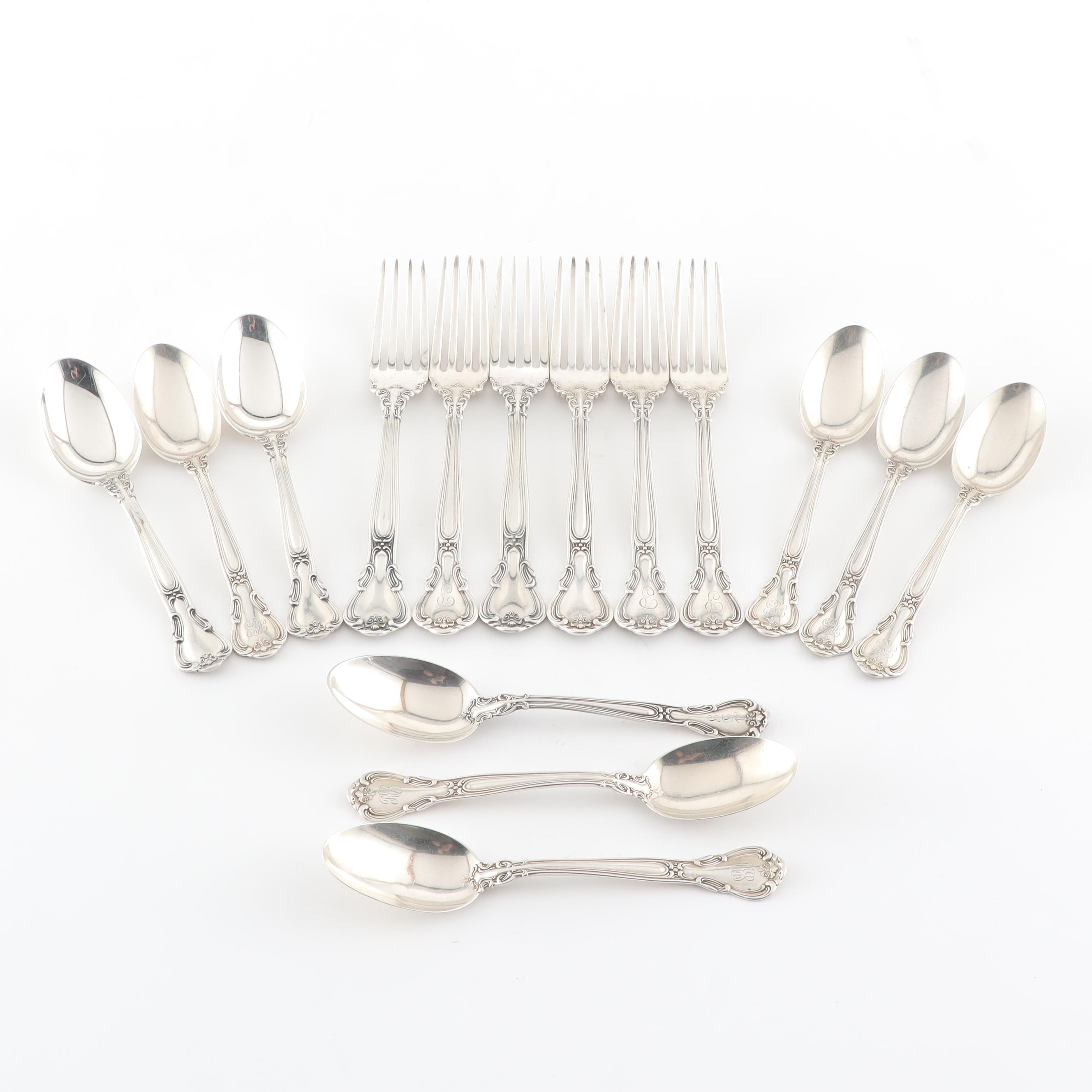 Gorham "Chantilly" Sterling Silver Flatware in Wood Storage Chest