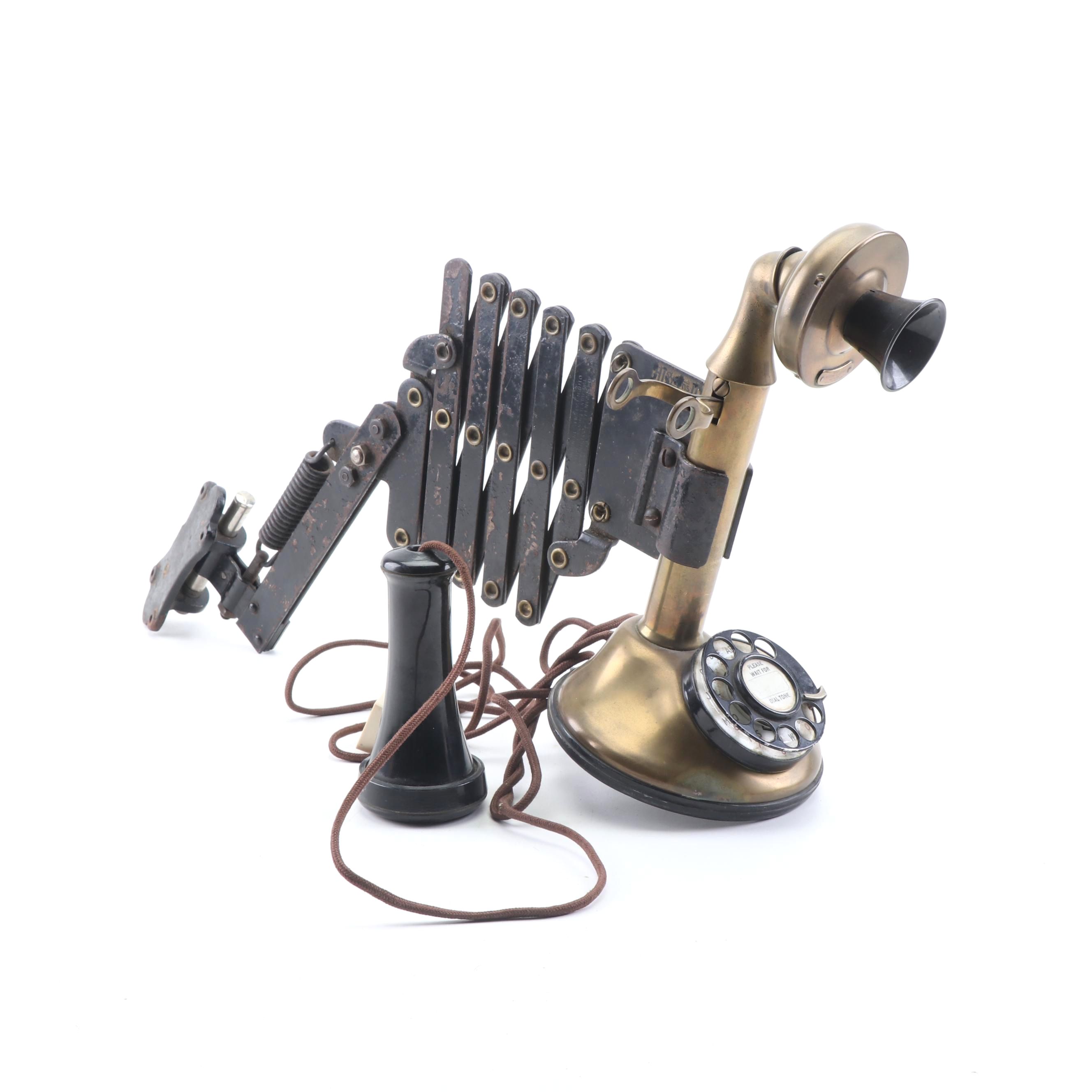 Western Electric Brass Candlestick Telephone with Extension Mount