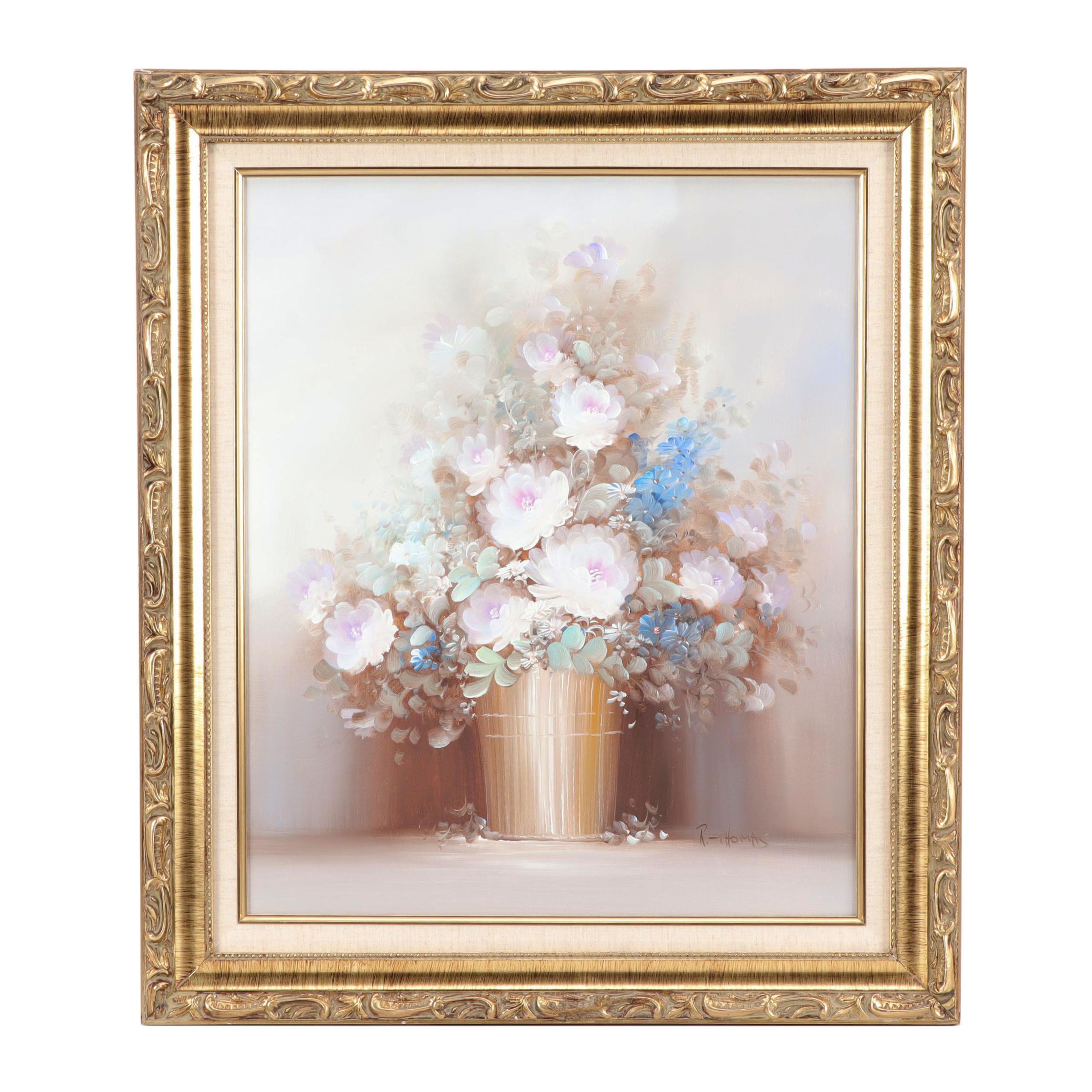R. Thomas Floral Still Life Oil Painting