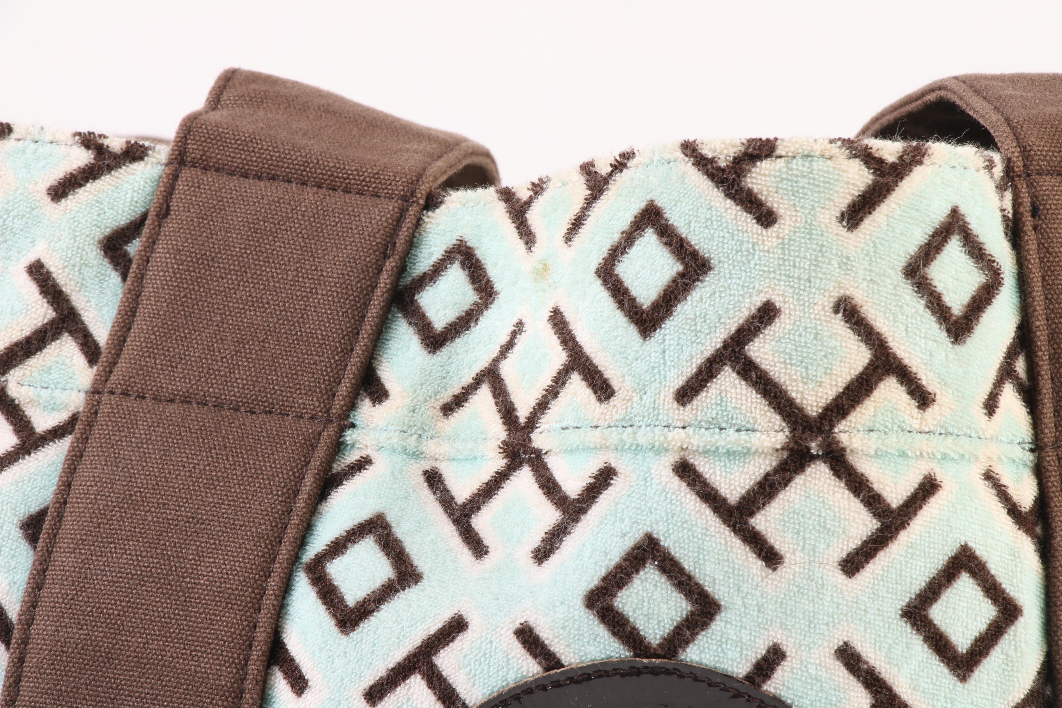 Tory Burch Turquoise and Brown Terry Cloth and Canvas Beach Tote