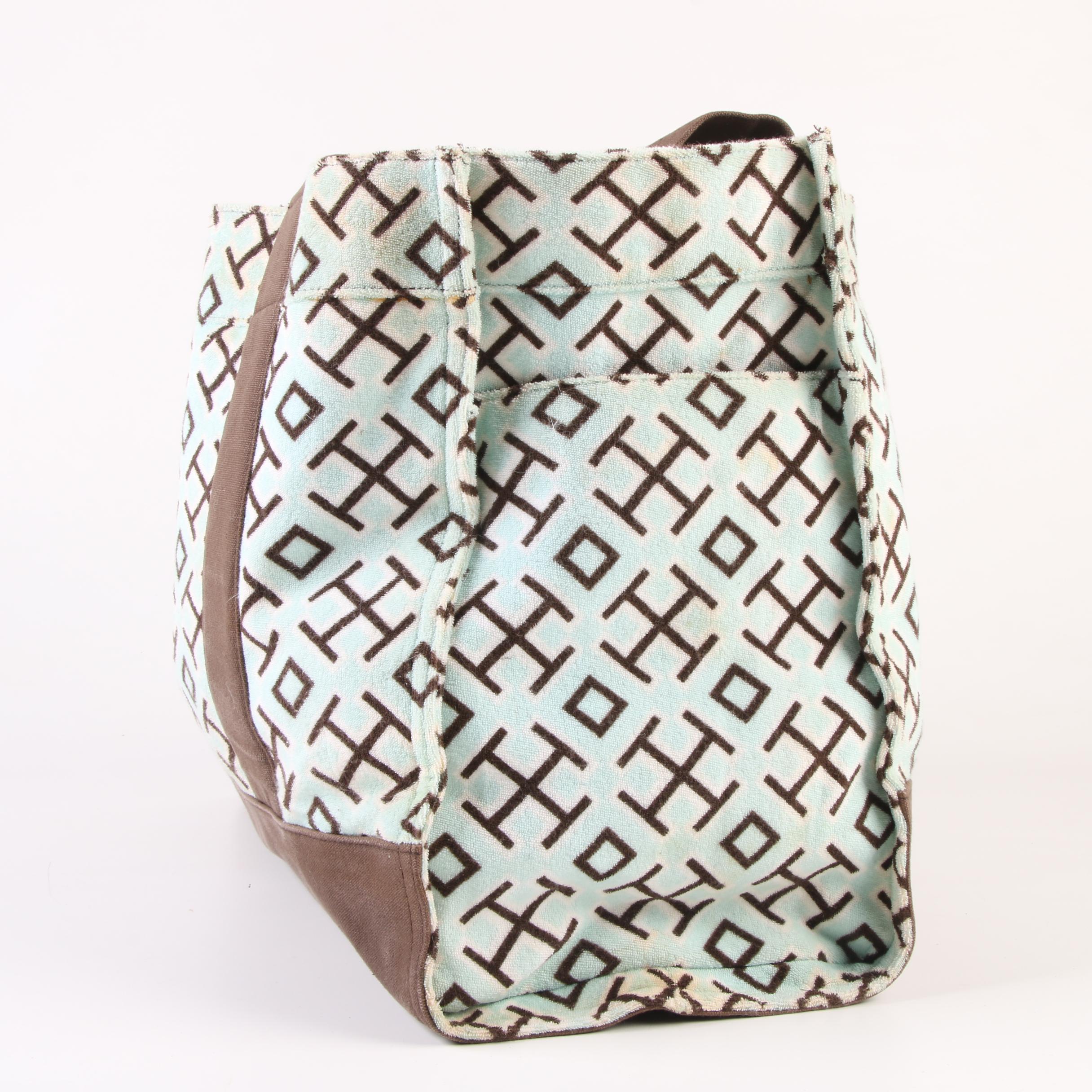 Tory Burch Turquoise and Brown Terry Cloth and Canvas Beach Tote