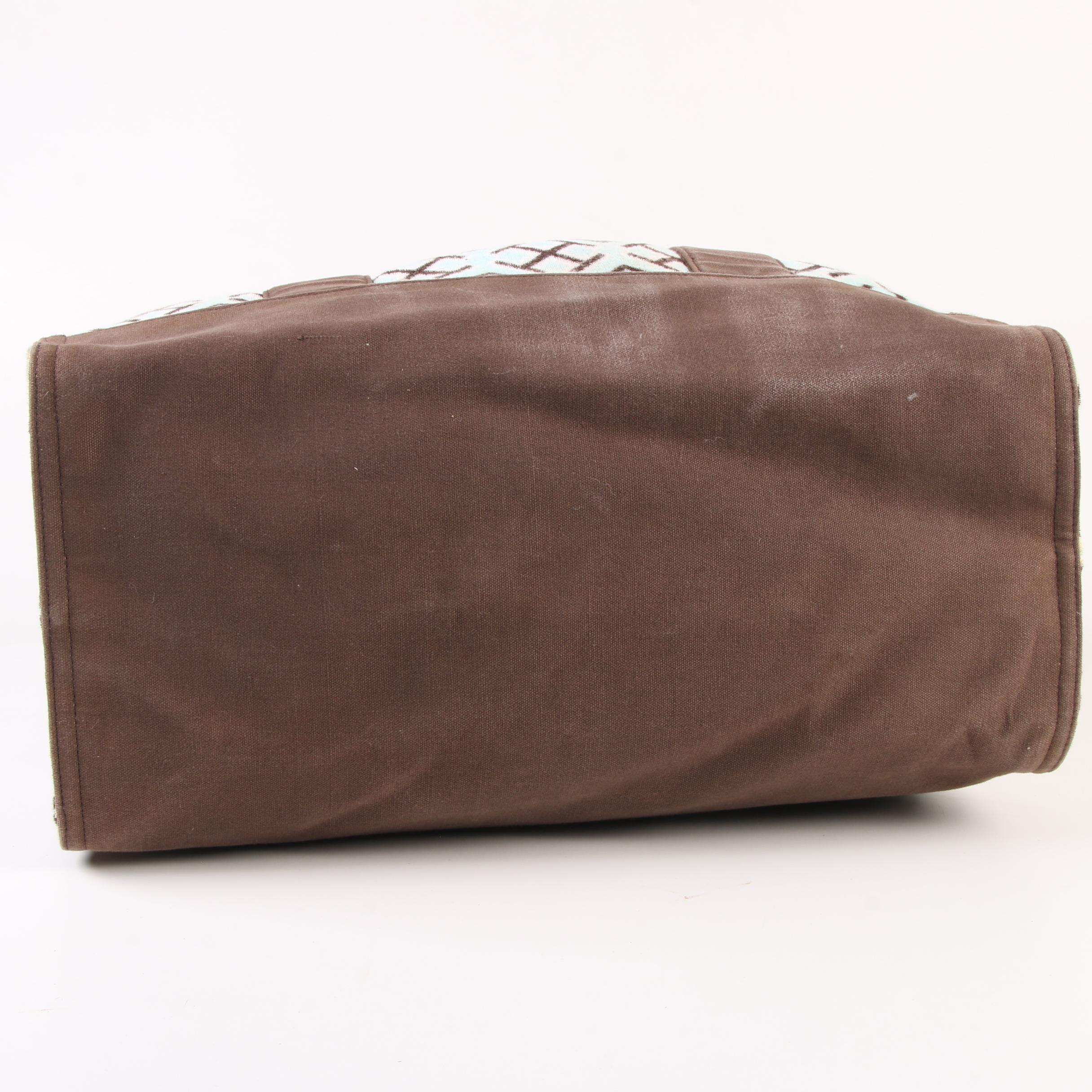 Tory Burch Turquoise and Brown Terry Cloth and Canvas Beach Tote