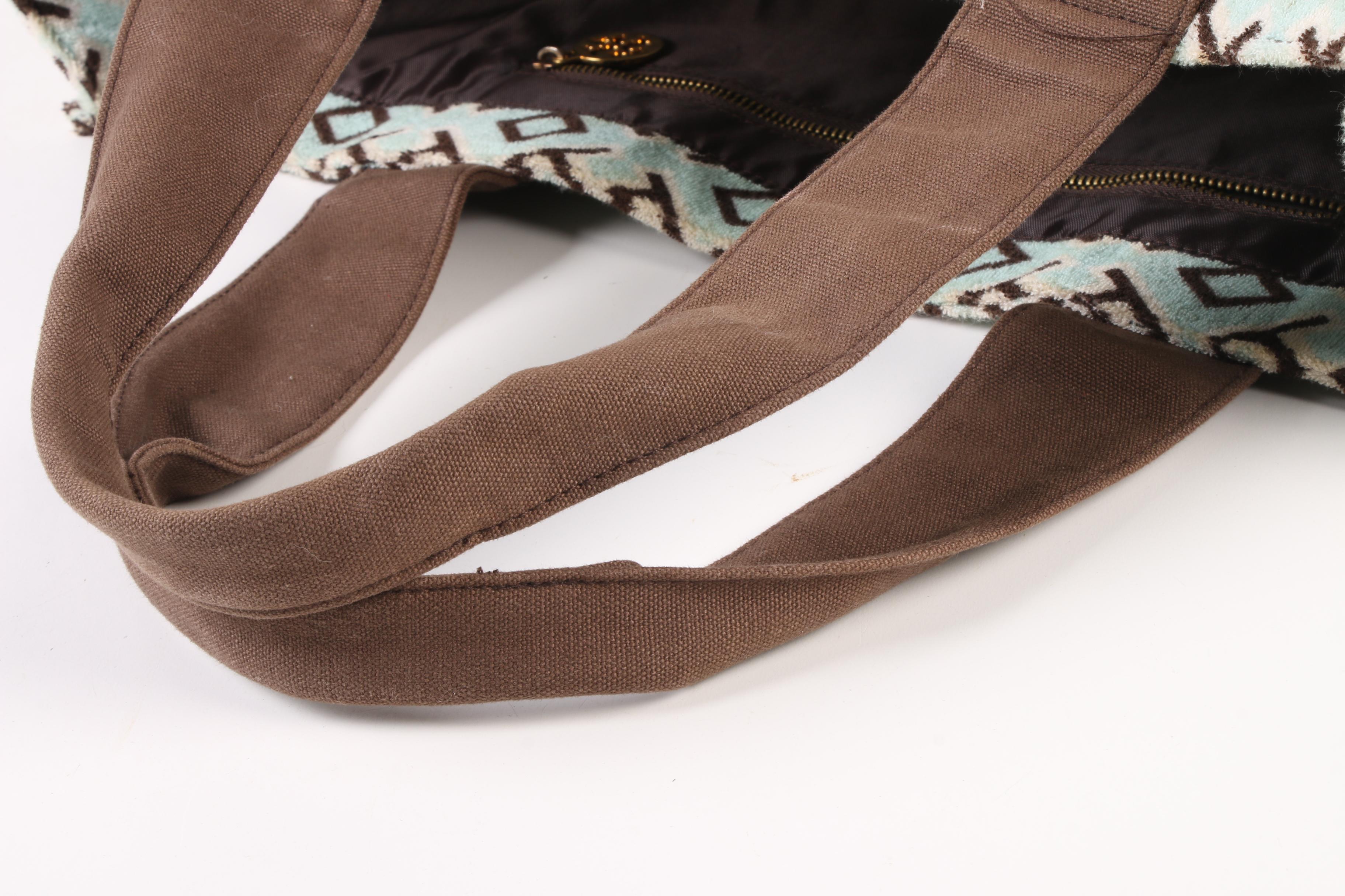 Tory Burch Turquoise and Brown Terry Cloth and Canvas Beach Tote