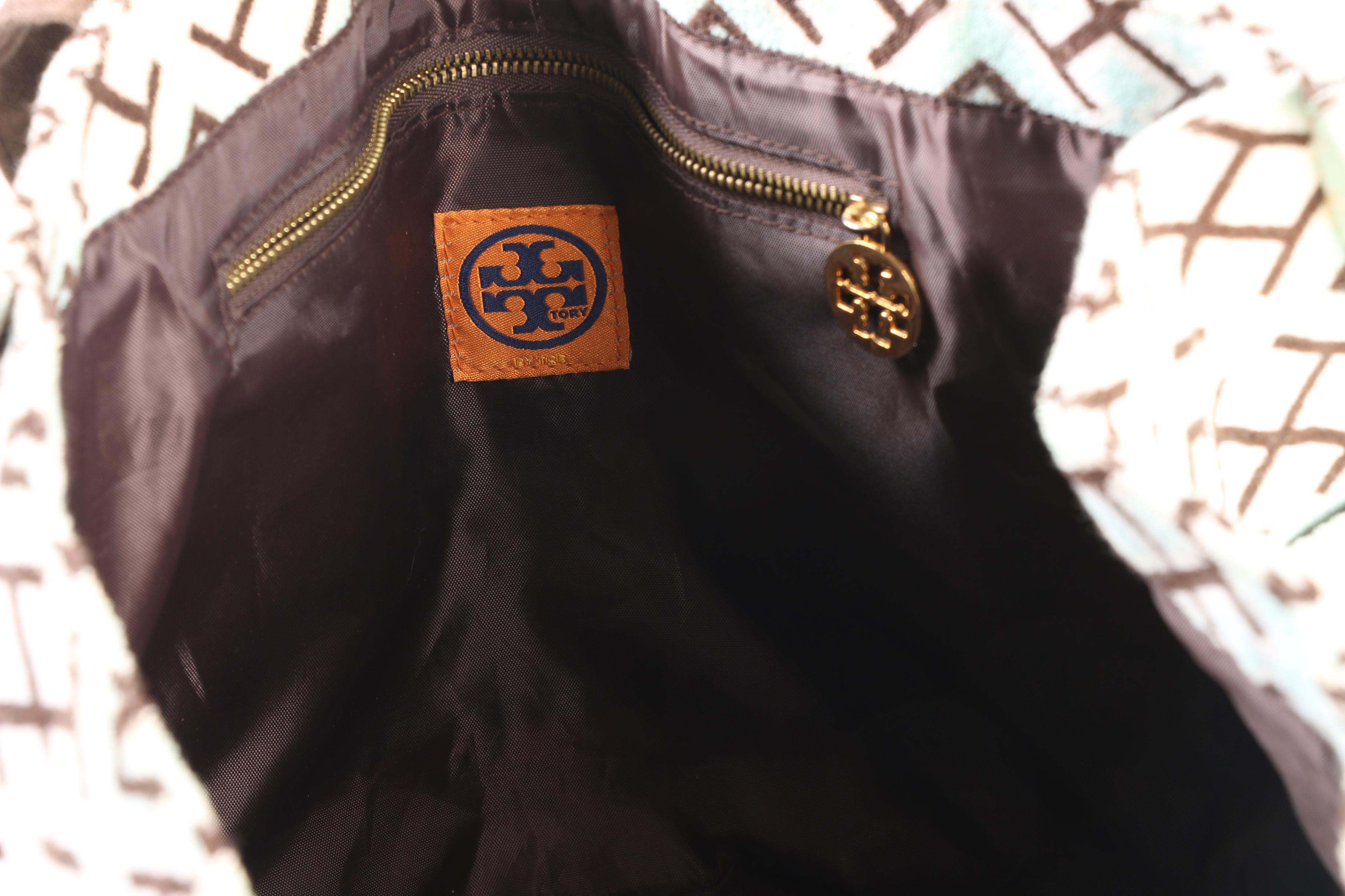 Tory Burch Turquoise and Brown Terry Cloth and Canvas Beach Tote