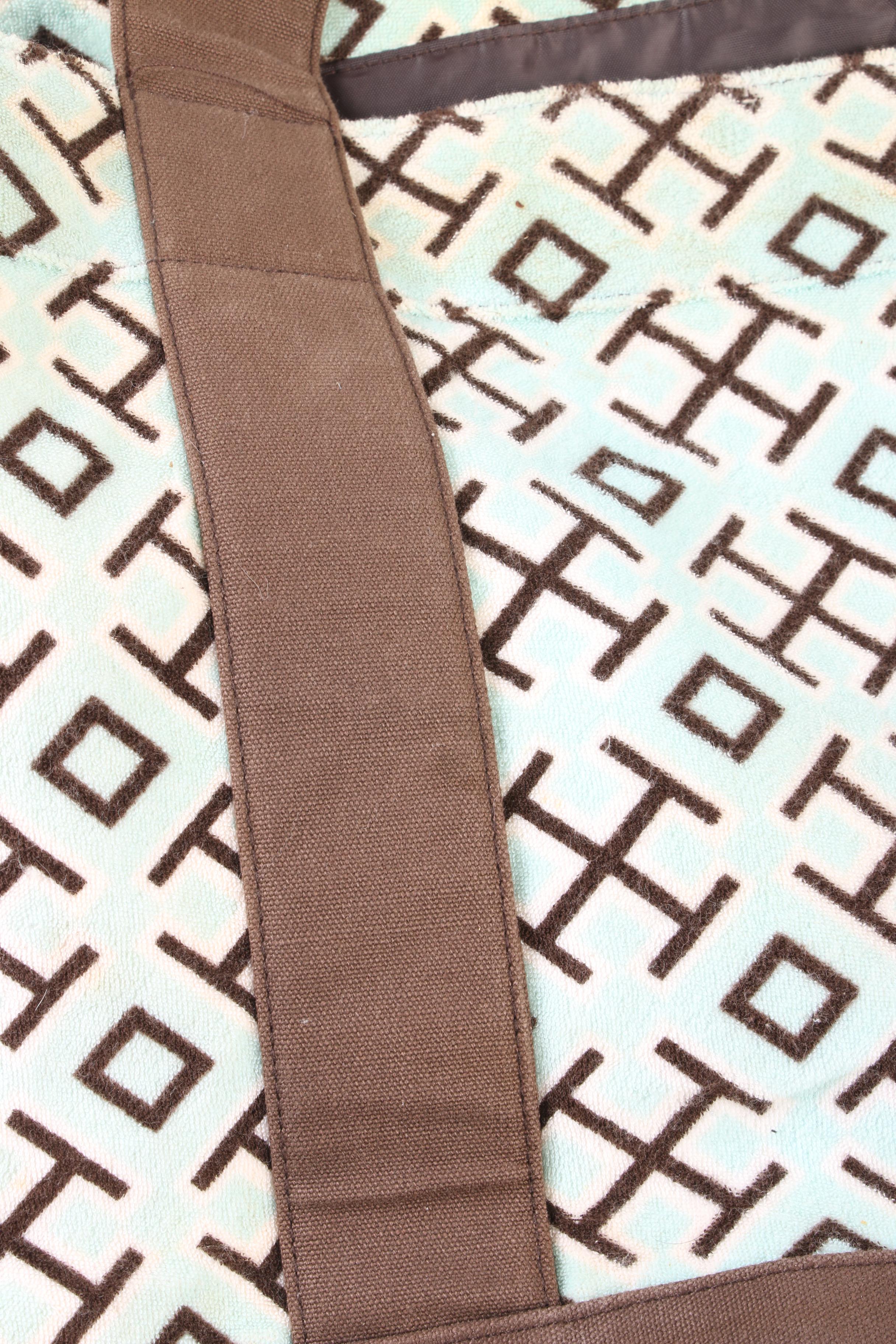 Tory Burch Turquoise and Brown Terry Cloth and Canvas Beach Tote