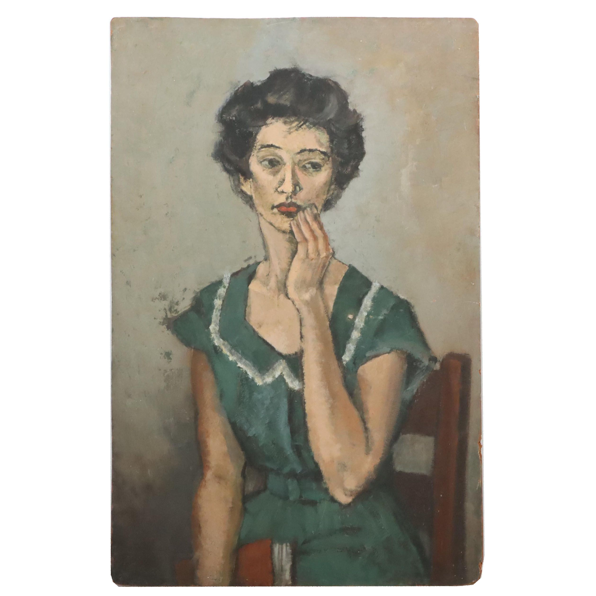 Mid 20th Century Female Portrait Oil Painting