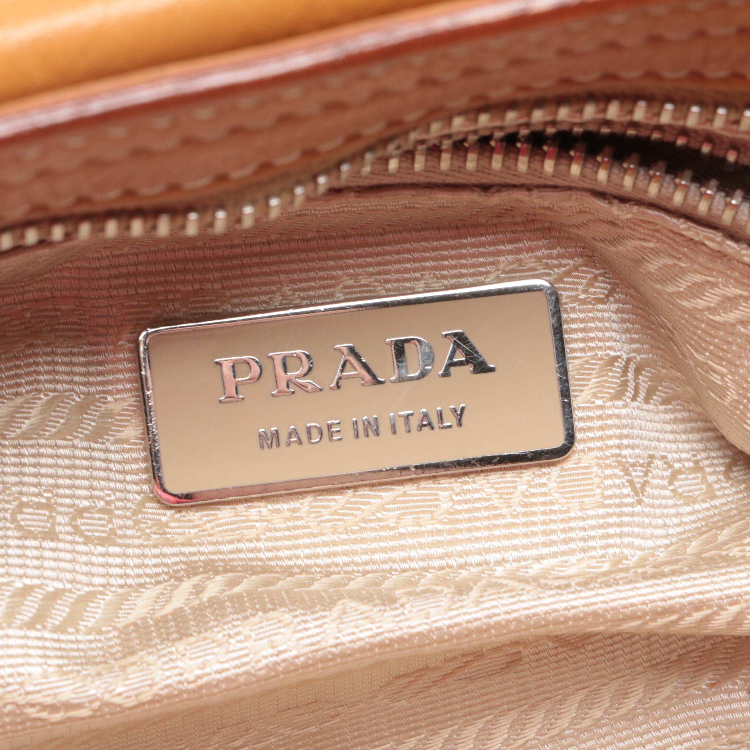 Prada Tan Leather Shoulder Bag with Two-Tone Pyramid Studded Accents