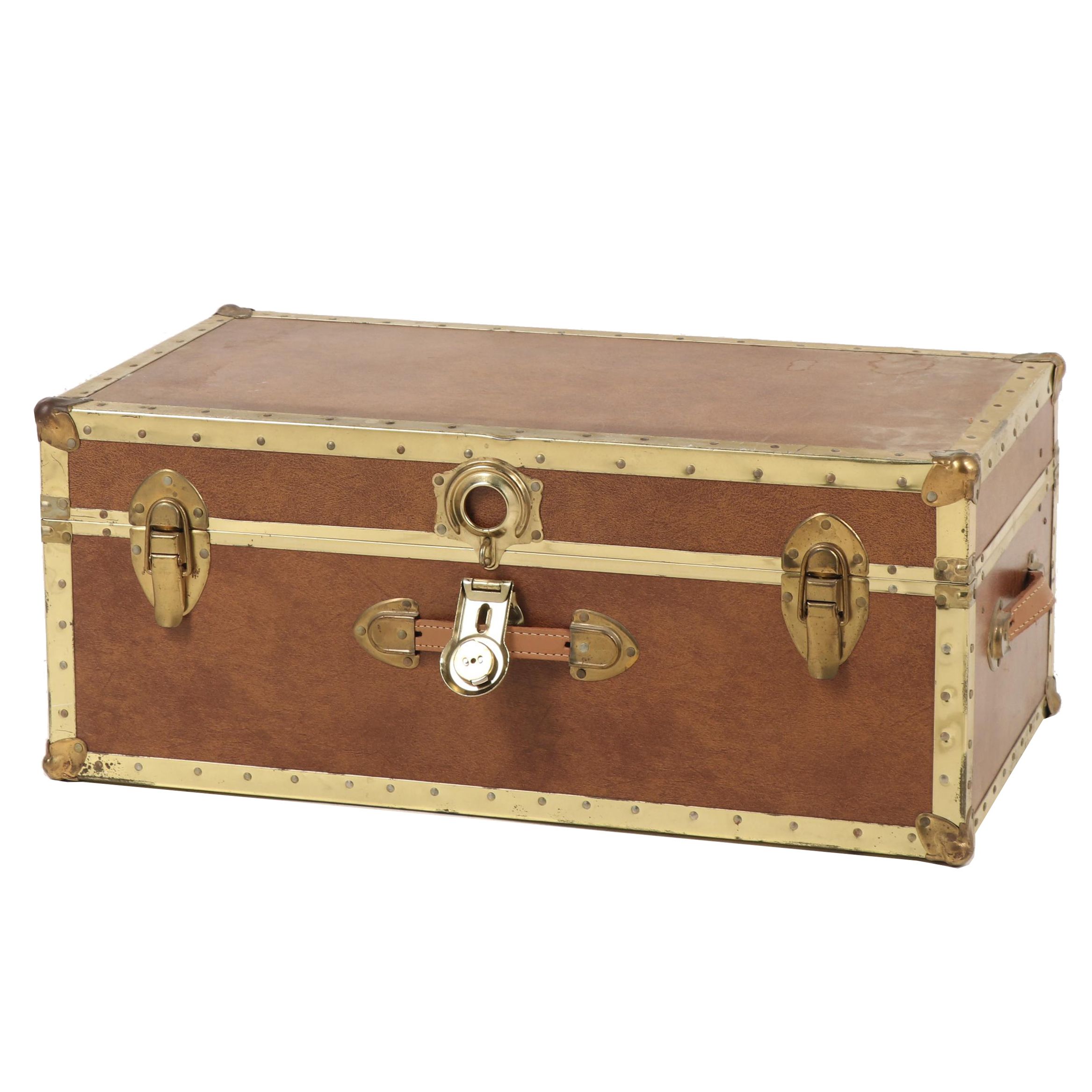 Vintage Metal Foot Locker with Leather