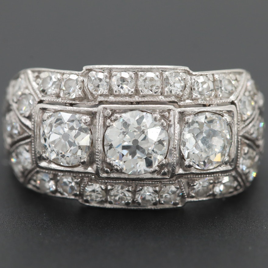 Art Deco Platinum 1.53 CTW Diamond Hand Engraved Ring