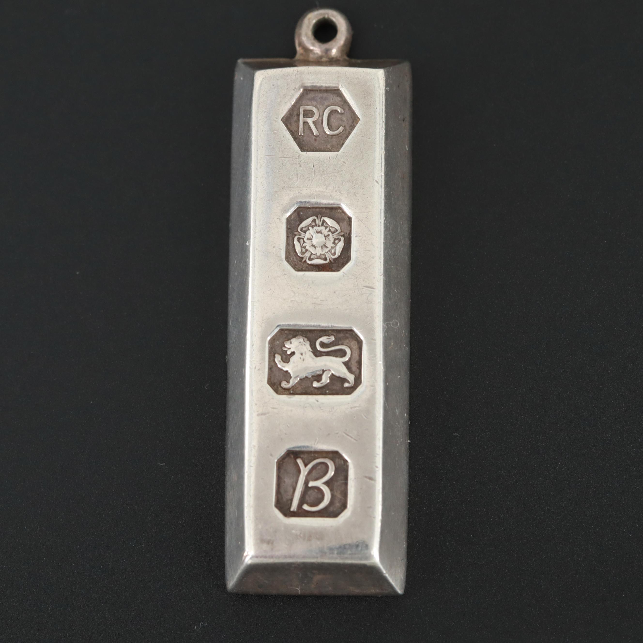 1976 Carrs of Sheffield Sterling Silver Bar Pendant