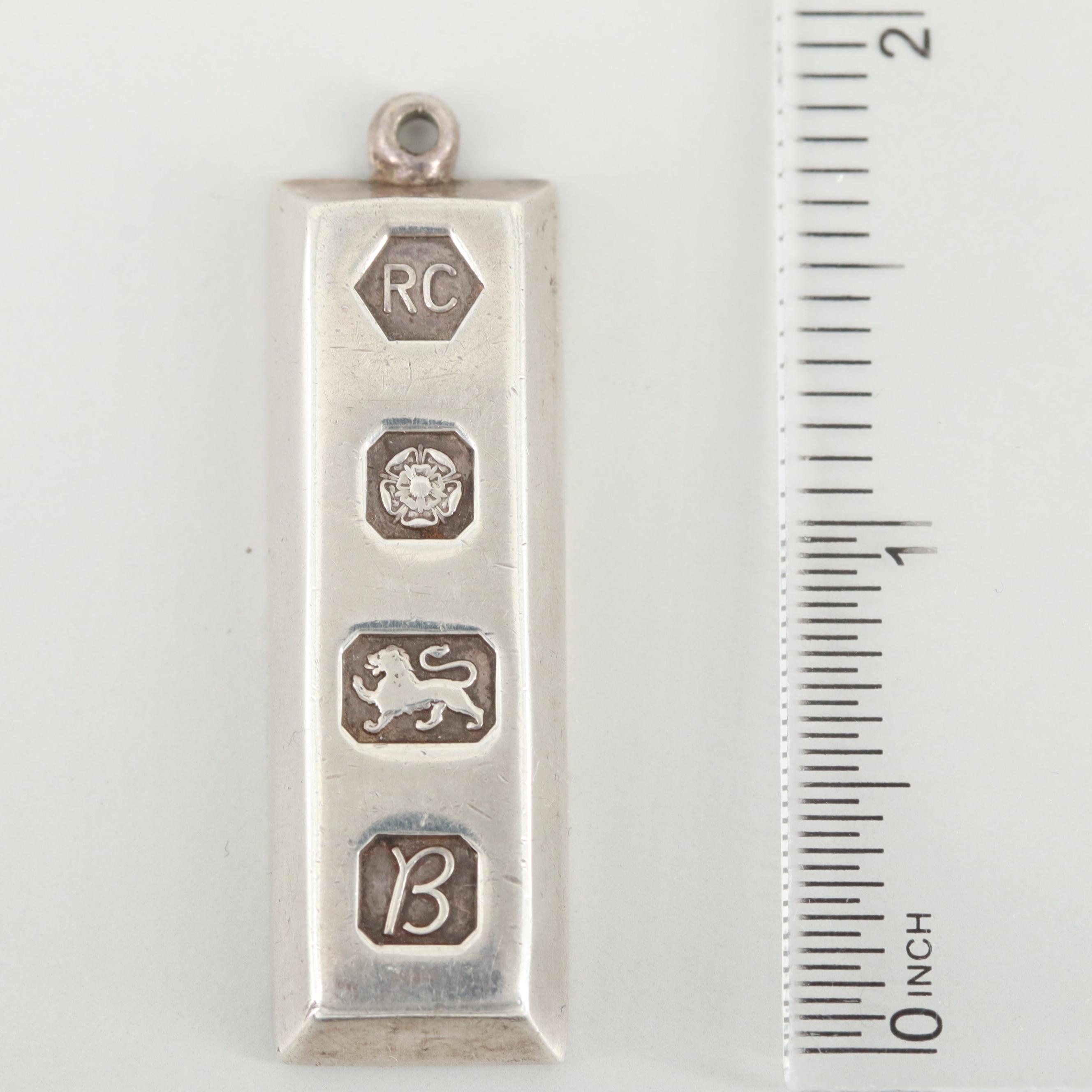 1976 Carrs of Sheffield Sterling Silver Bar Pendant