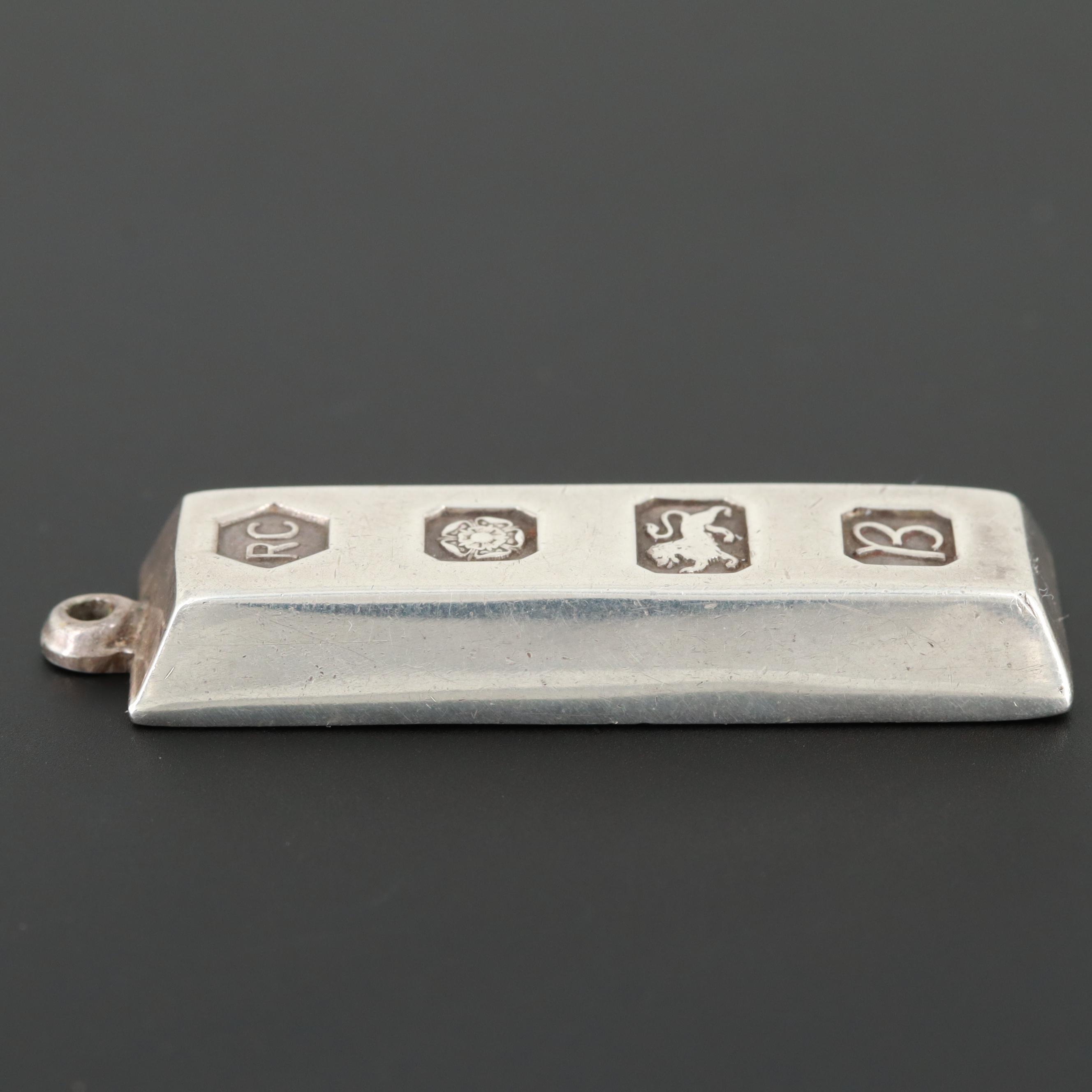 1976 Carrs of Sheffield Sterling Silver Bar Pendant