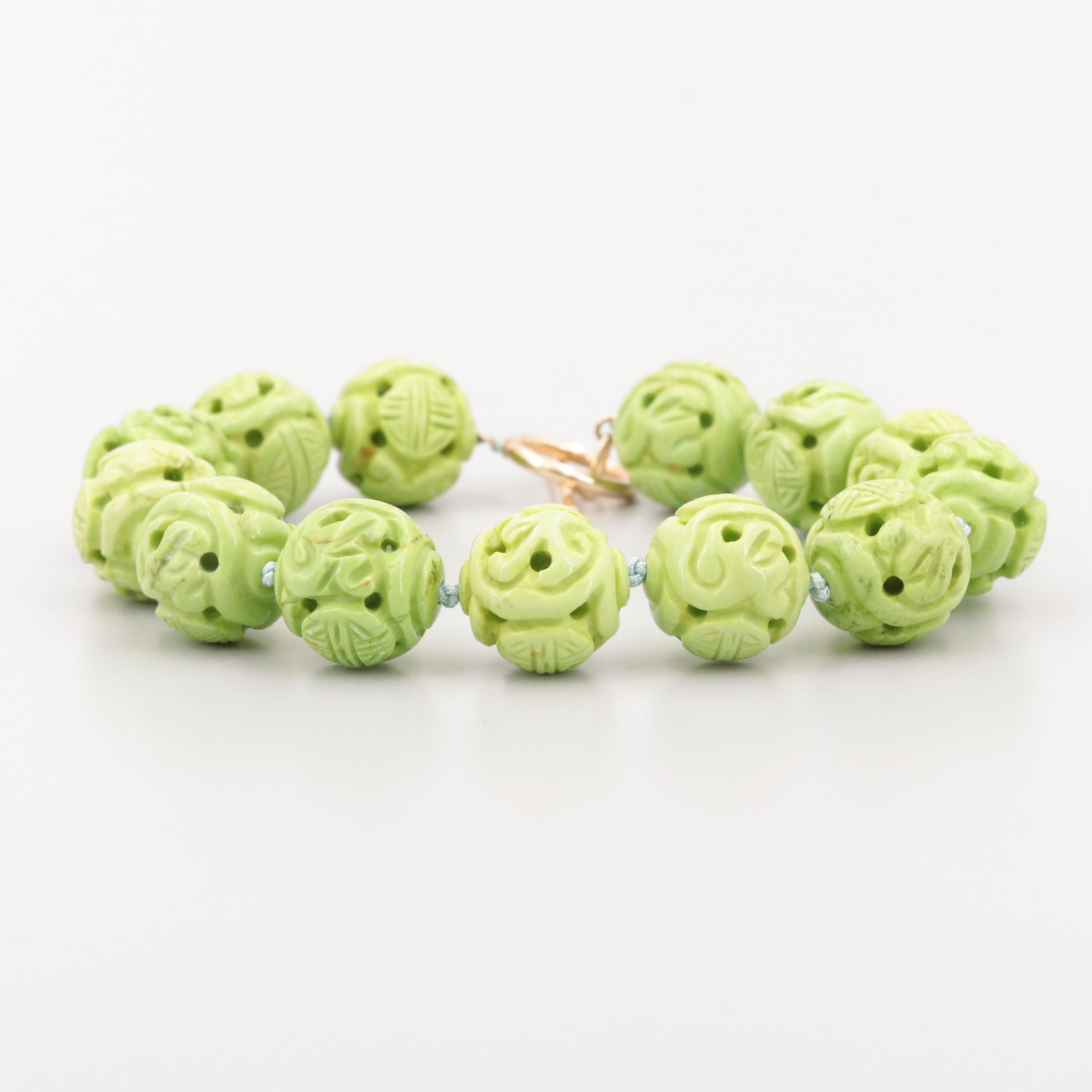 14K Yellow Gold Magnesite Bracelet