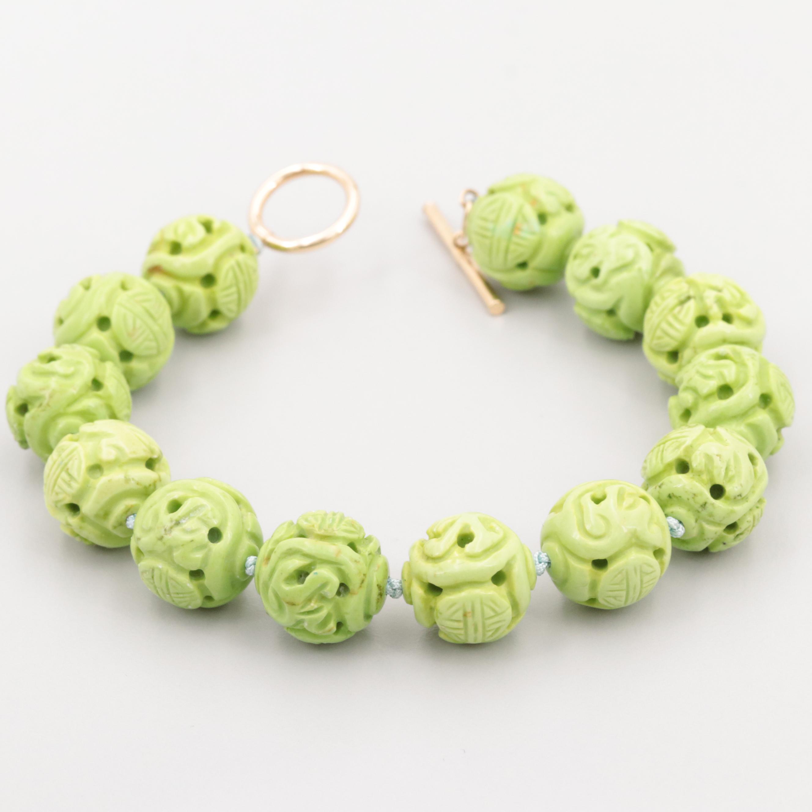 14K Yellow Gold Magnesite Bracelet