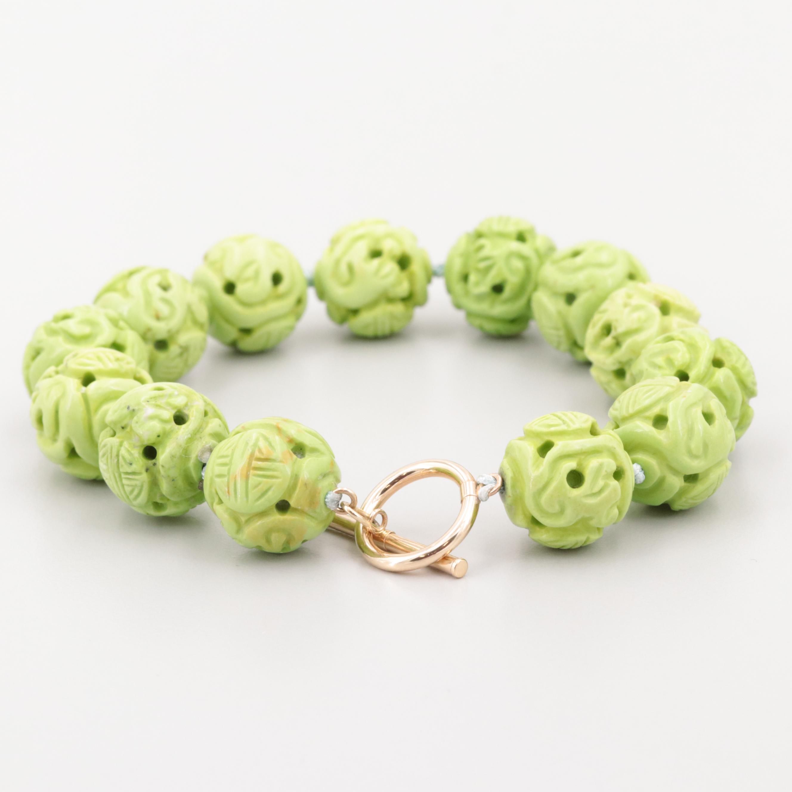 14K Yellow Gold Magnesite Bracelet