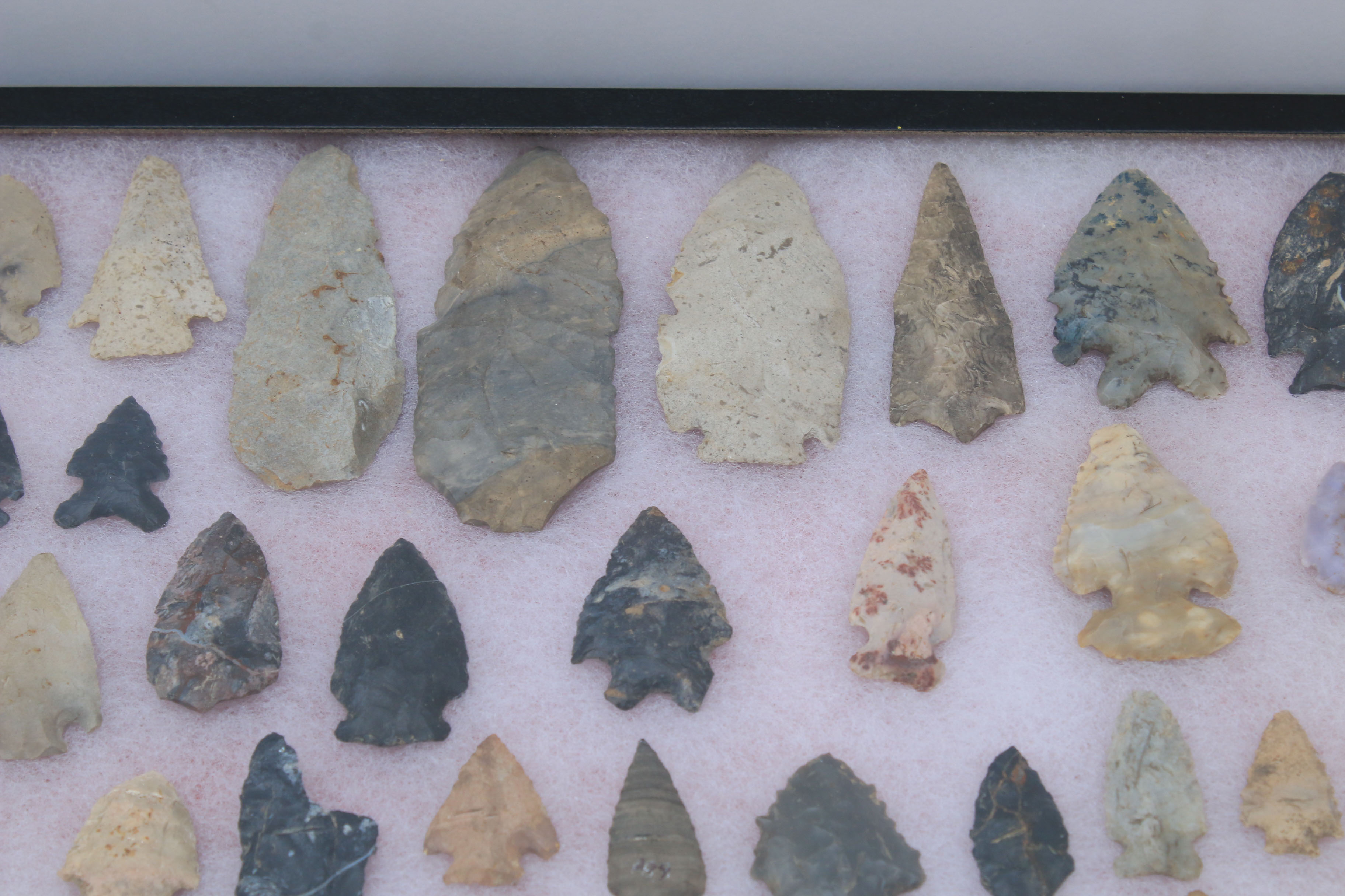 Native American Projectile Points and Lithic Tools in Shadow Box