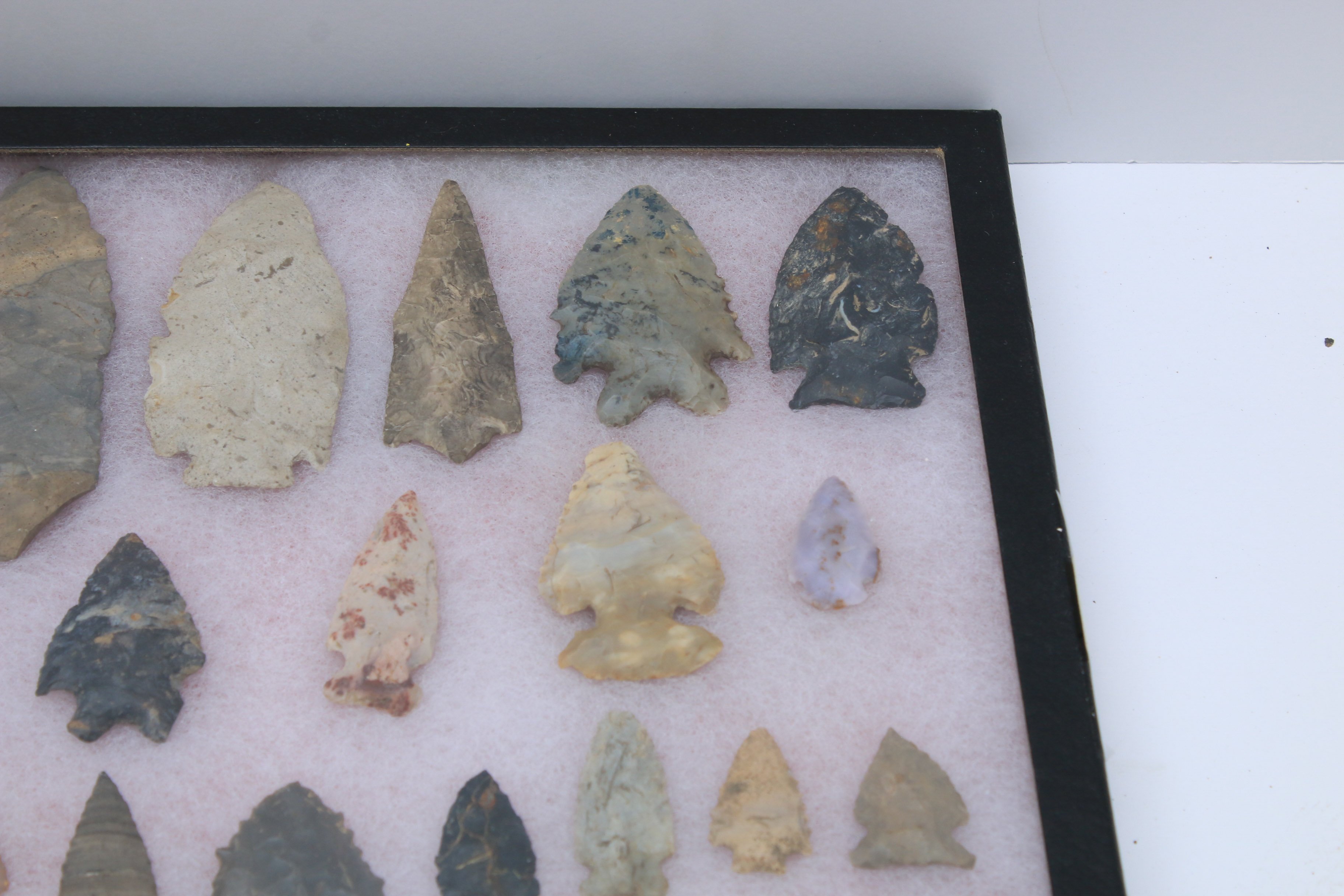 Native American Projectile Points and Lithic Tools in Shadow Box