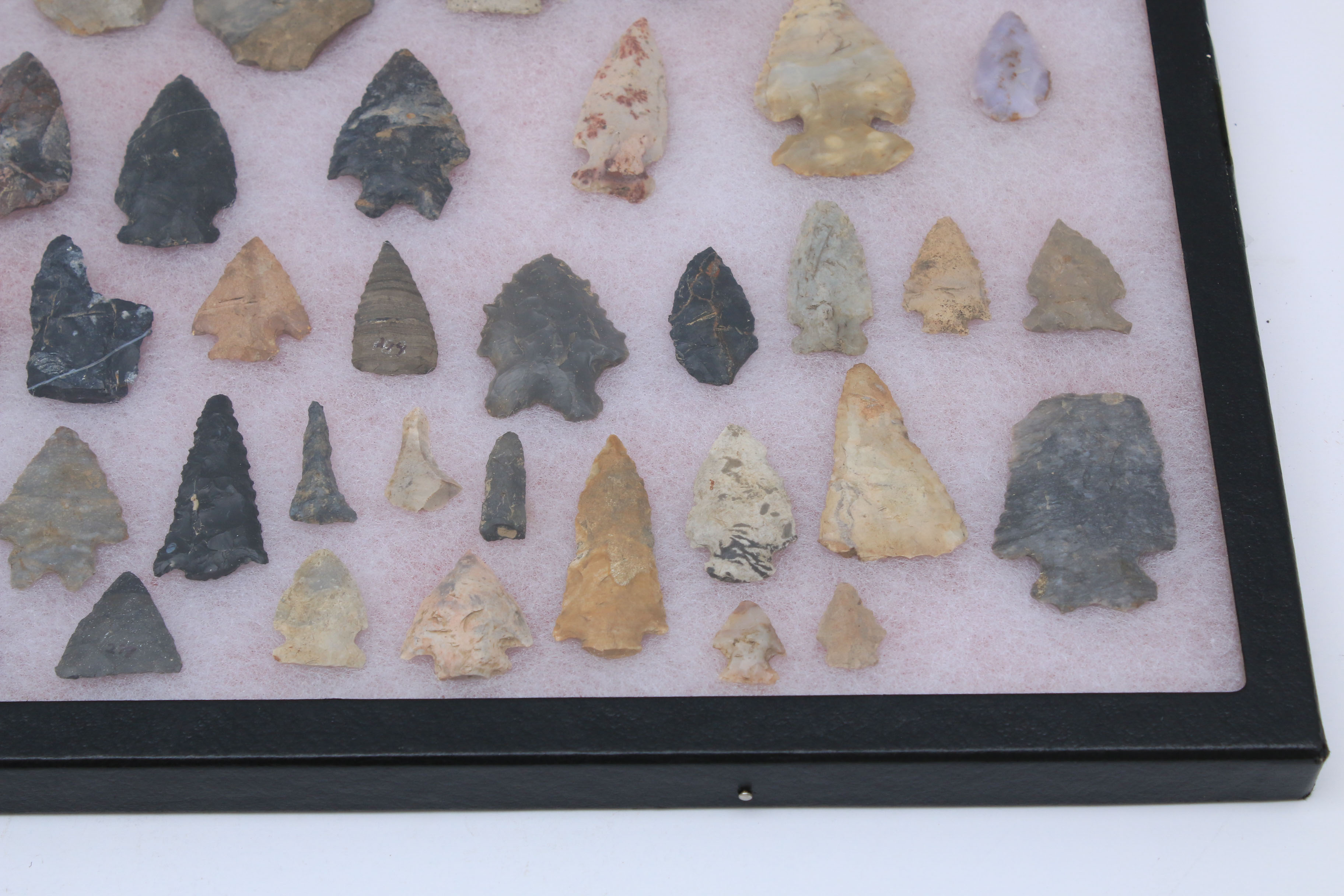 Native American Projectile Points and Lithic Tools in Shadow Box