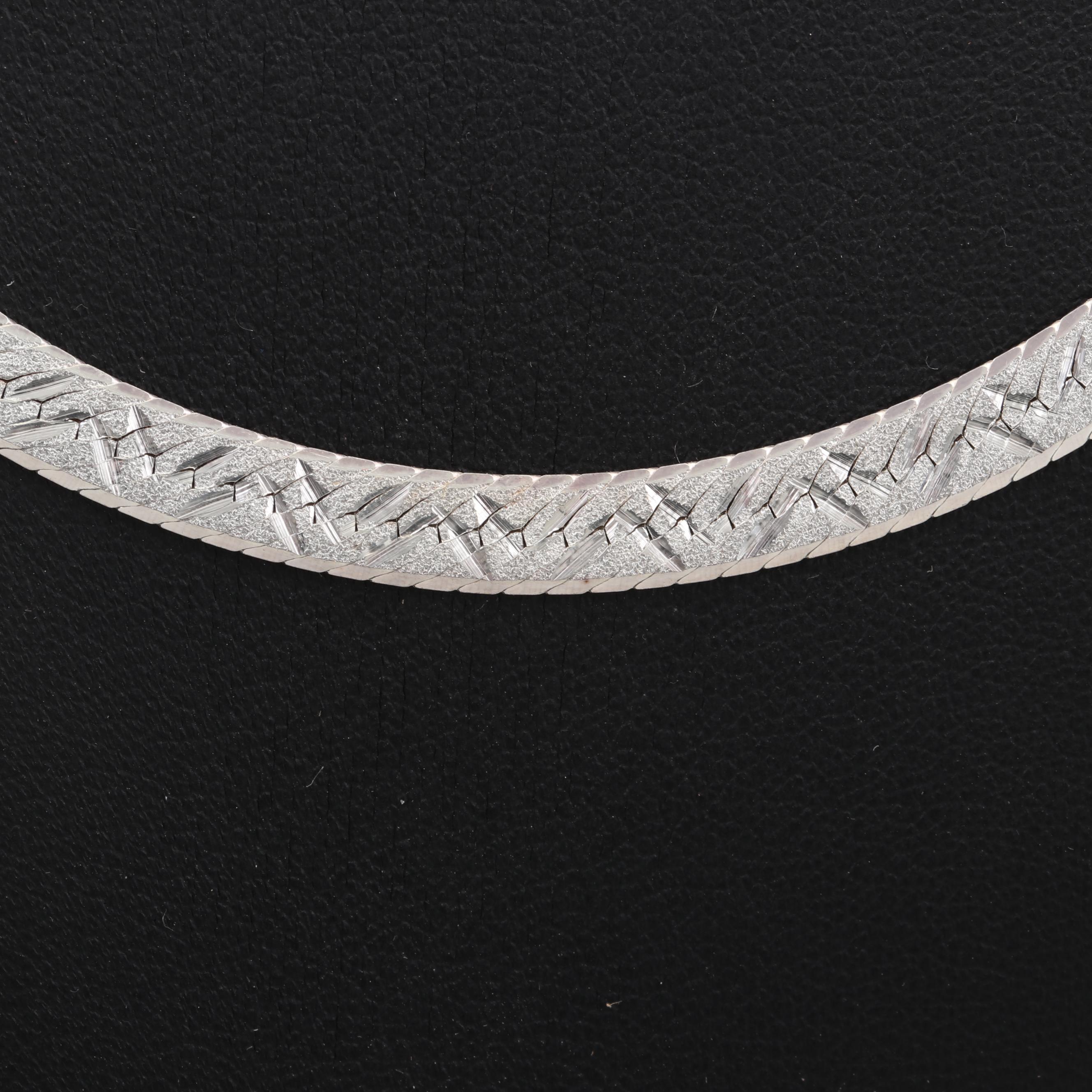 Milor Sterling Silver Herringbone Chain Necklace